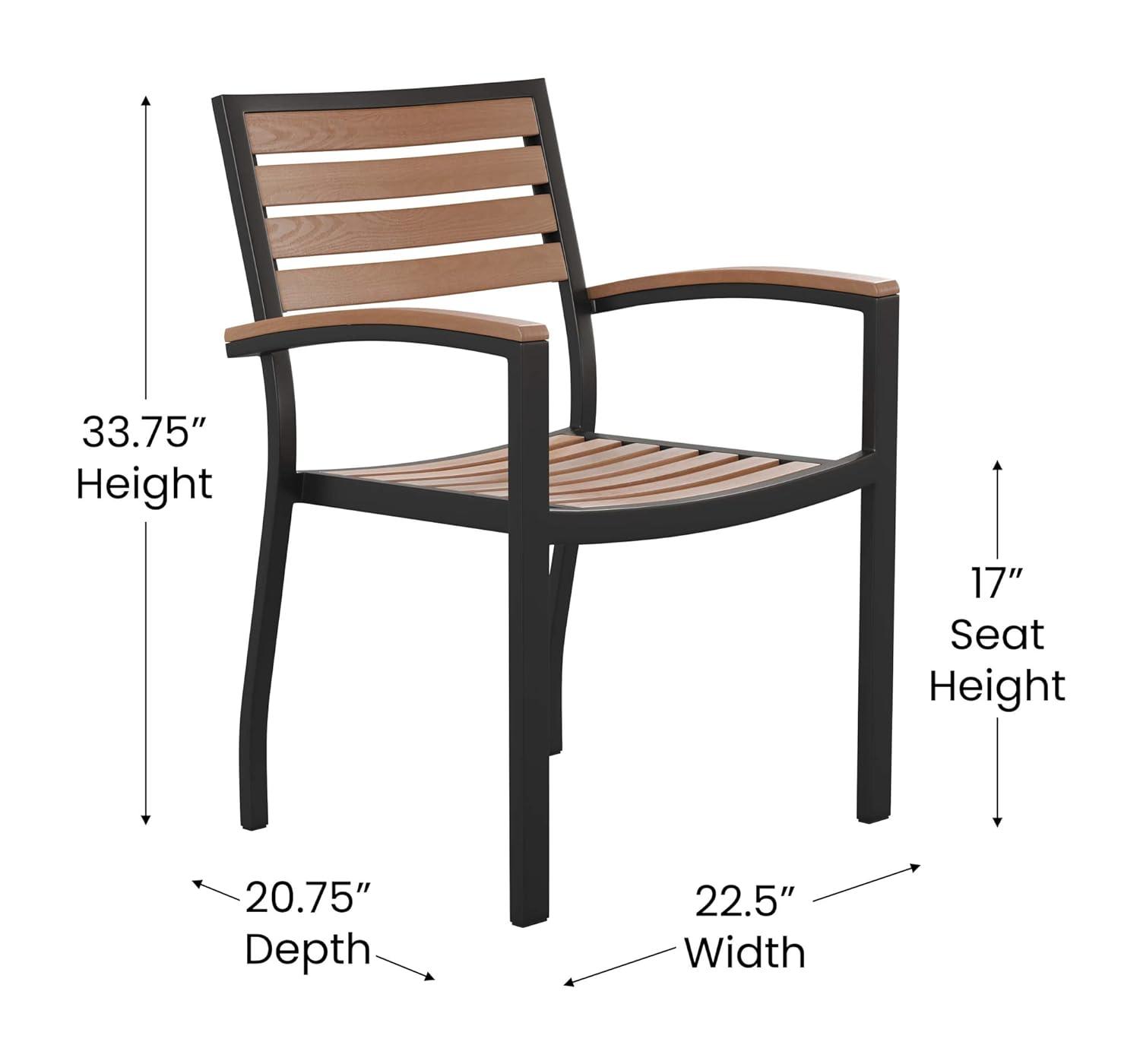 Flash Furniture Lark Series 3-Piece Steel/Aluminum Teak Patio Table and Chair Set, Teak