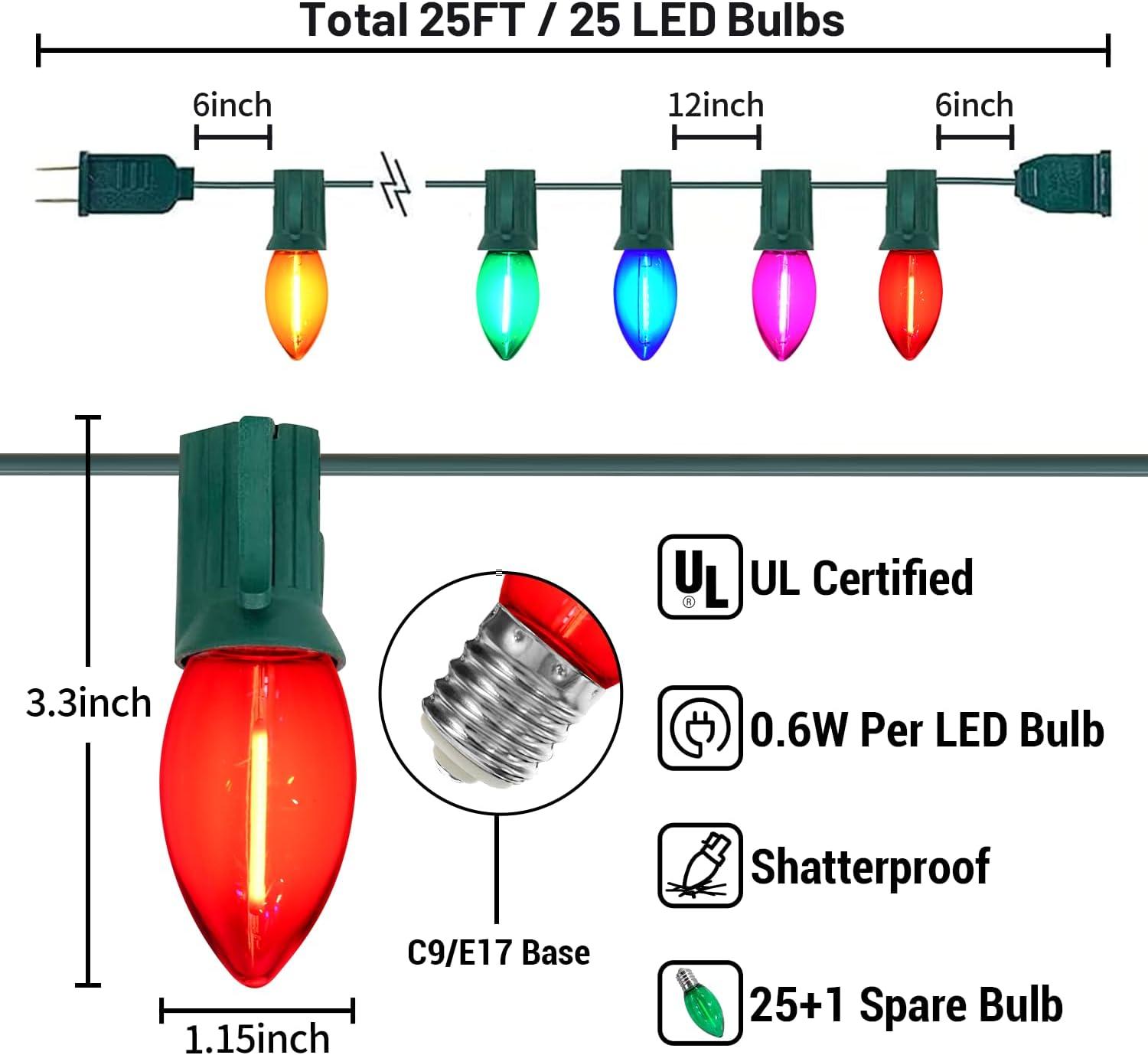 Celebrations Outdoor Light Set 25 Lights Multi-Colored Ceramic Ul Listed