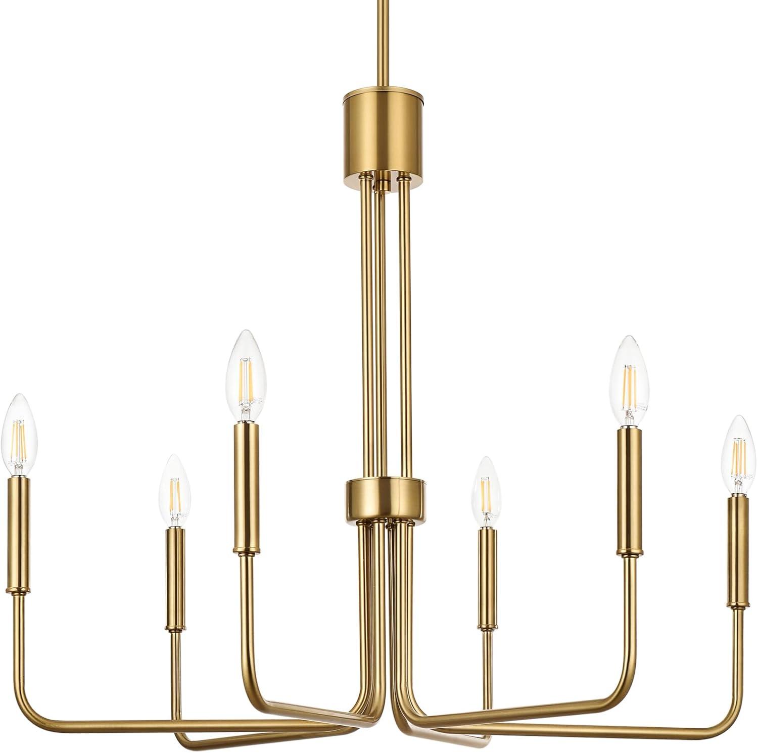 Brushed Gold 6-Light Modern Brass Chandelier with Crystal Embellishments