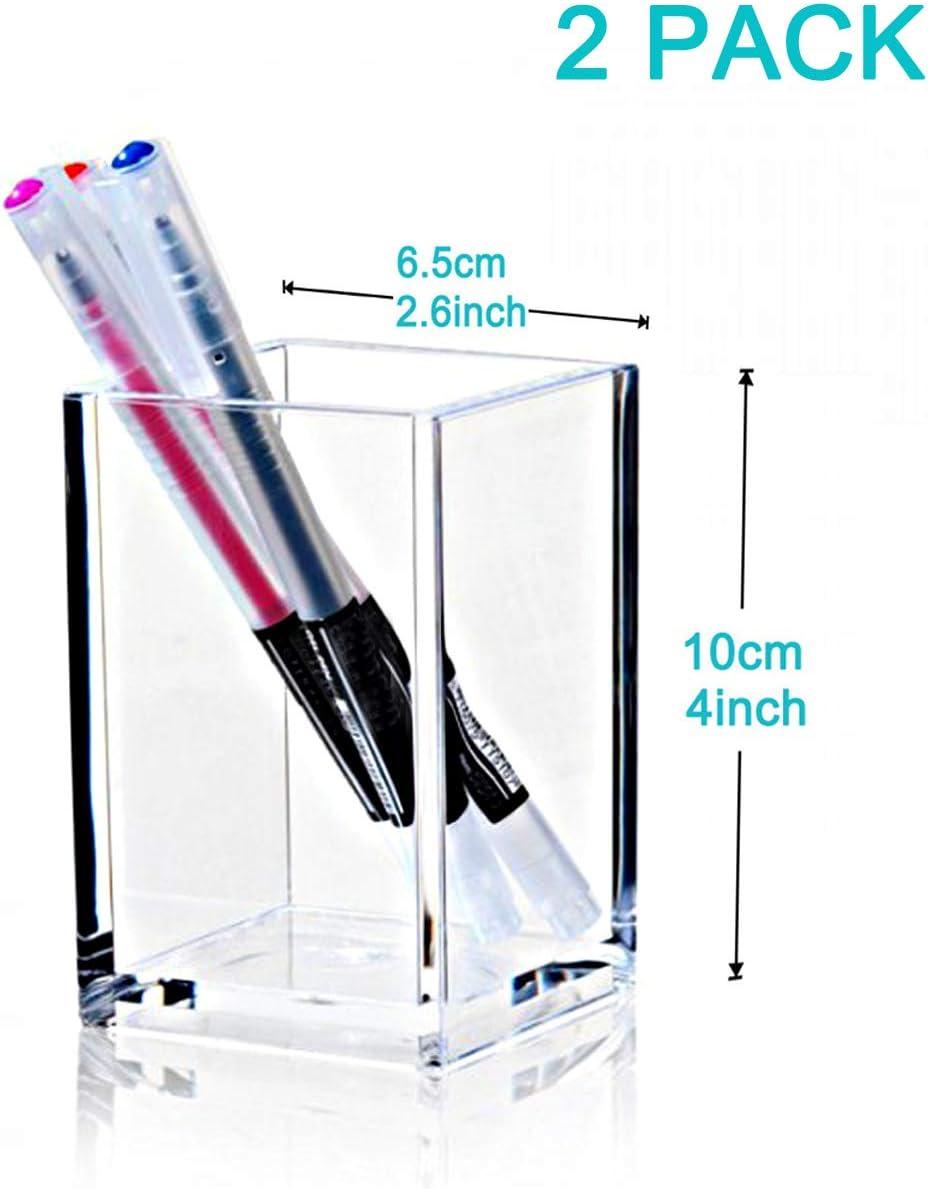 Pen Holder, 2 Pack Acrylic Pencil Holder for Desk, Pen Cups for Desk Supplies Holders, Clear Pencil Organizer for Toothbrush, Straw, Makeup Brush Holder, Home Office Desk Accessories