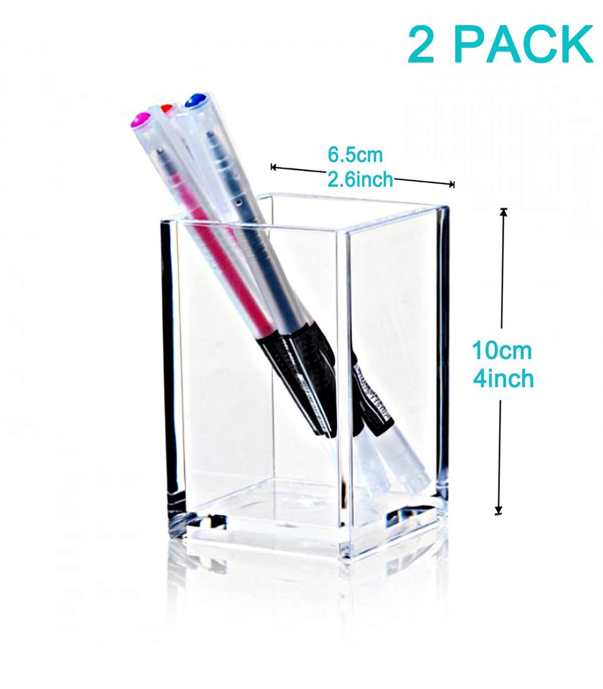 Pen Holder, 2 Pack Acrylic Pencil Holder for Desk, Pen Cups for Desk Supplies Holders, Clear Pencil Organizer for Toothbrush, Straw, Makeup Brush Holder, Home Office Desk Accessories
