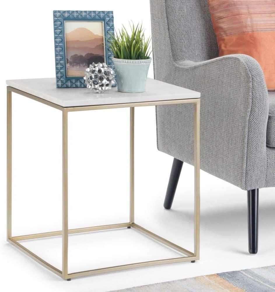 White Marble and Gold Metal Modern Accent Table