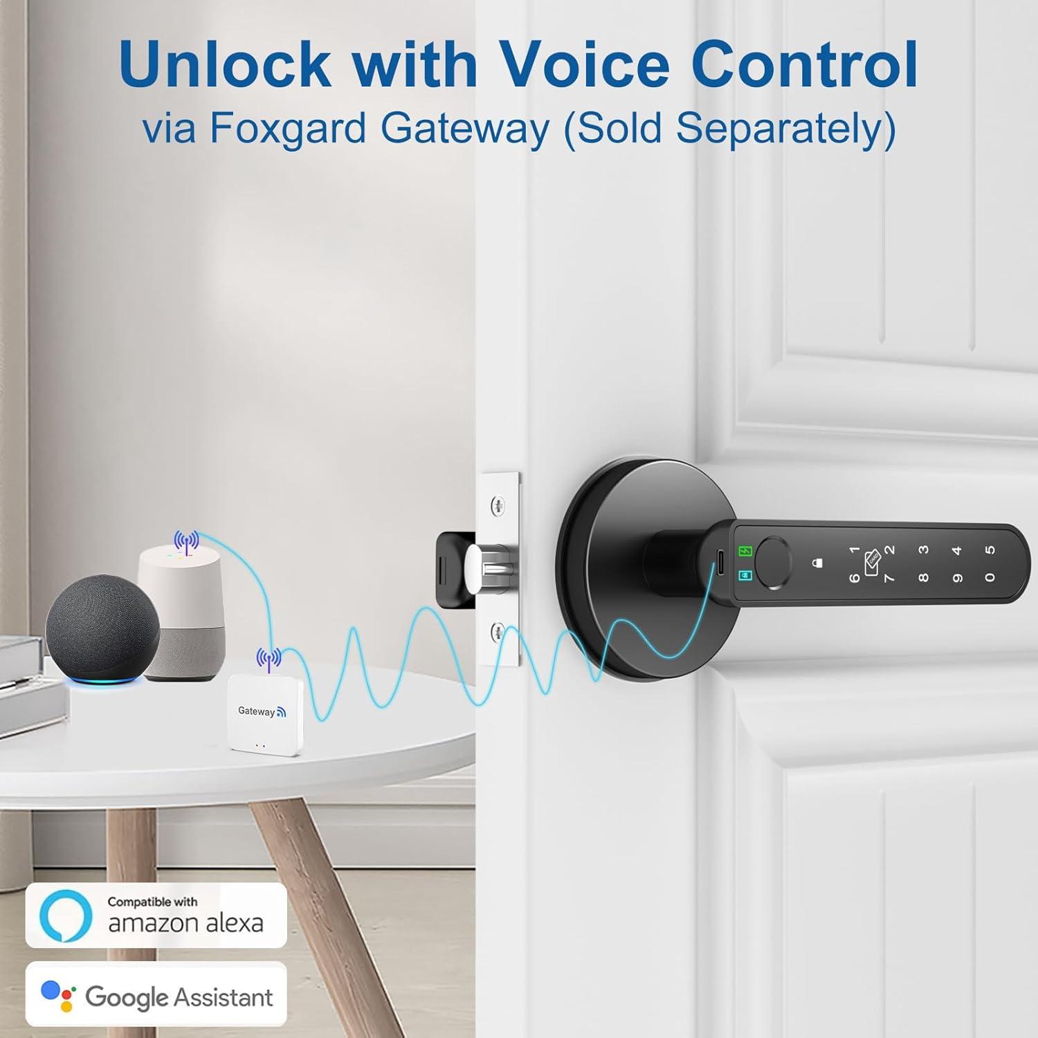 Smart Fingerprint Door Lock: Fingerprint Door Handle-Biometric 5 In 1 Fingerprint Door Lock-Bedroom Smart Door Handle-APP Control-Easy To Install-Round Black-1 Pack