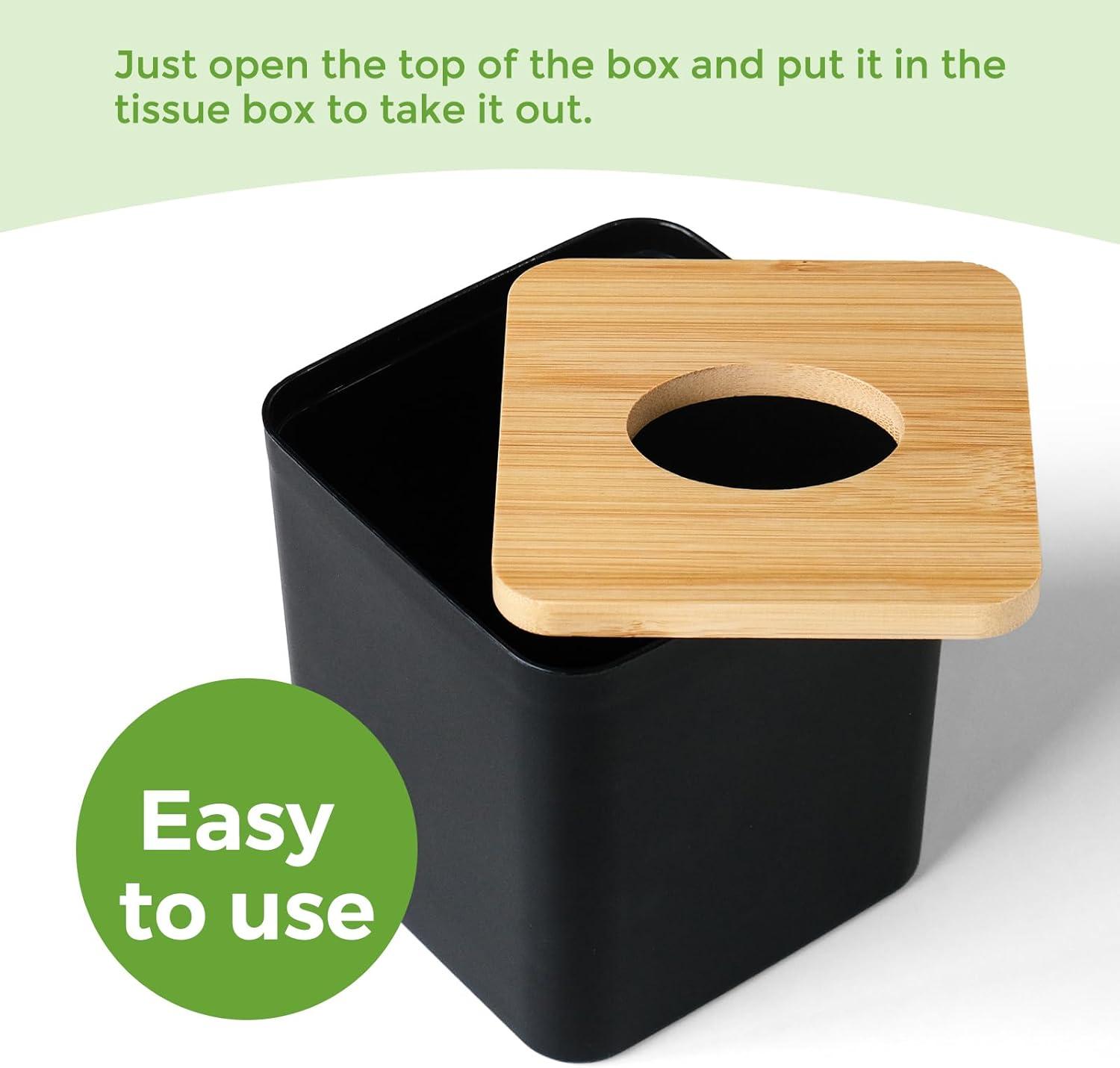 Black Bamboo Lid Square Tissue Box Holder