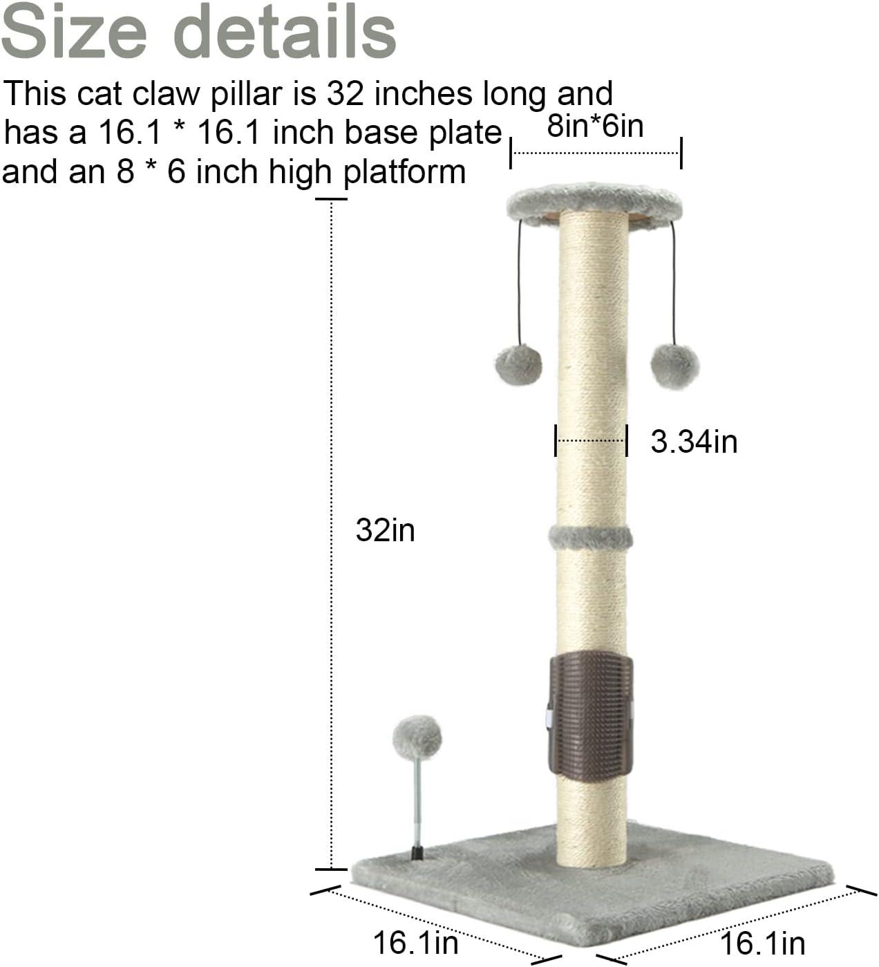 32" Tall Cat Scratching Post Sisal Scratch Posts With Hanging Ball And Self-Massage Brush Vertical Scratcher For Indoor Cats And Kittens(32Inches)