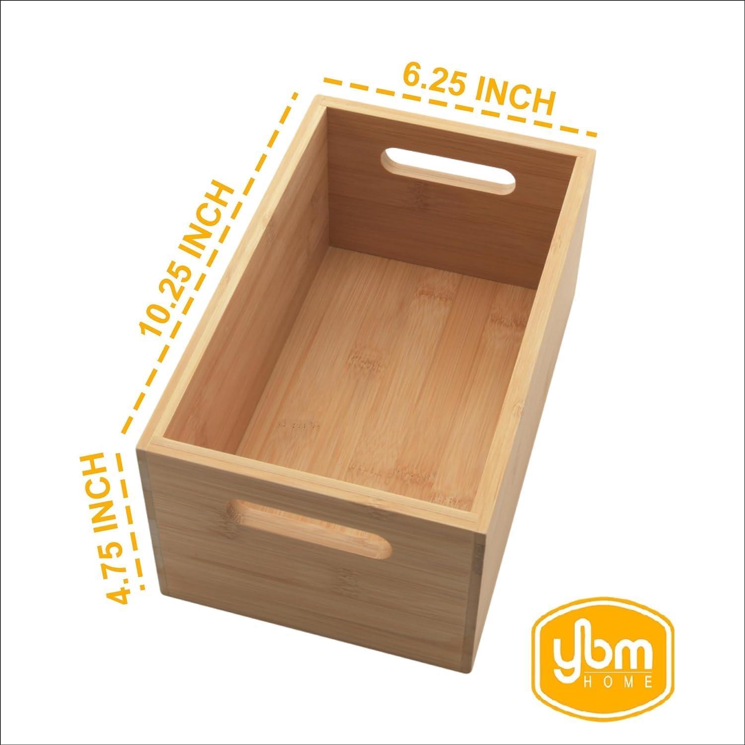 YBM Home Bamboo Storage Boxes with Handle, Organization Storage for Kitchen, Living Room, Bathroom, Office, Medium