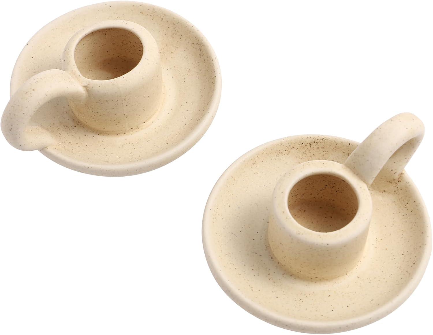 2Pcs Ceramic Candlestick Nordic Style Candleholder Desktop Candle Stand