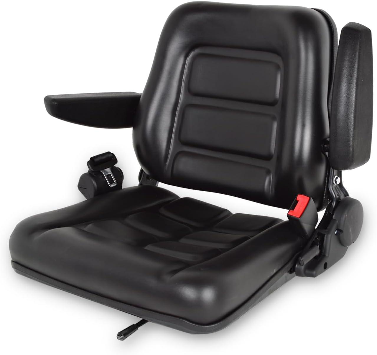 Black Adjustable PVC Forklift and Tractor Seat with Armrests