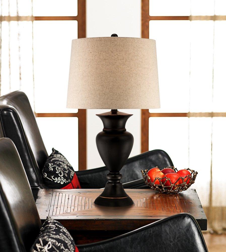 Regency Hill Traditional Table Lamps 26" High Set of 2 Dark Bronze Urn Ivory Tapered Drum Shade for Living Room Family Bedroom Nightstand