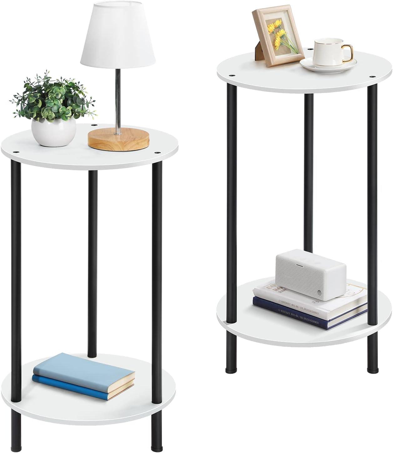 Small End Tables Living Room Set of 2 Round - White