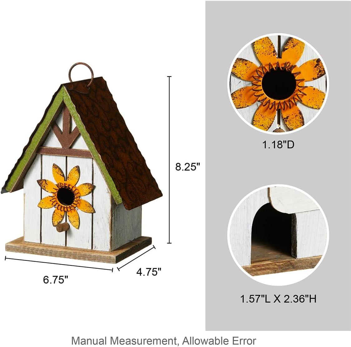 Green Hand Painted Wood Birdhouse with Distressed Details