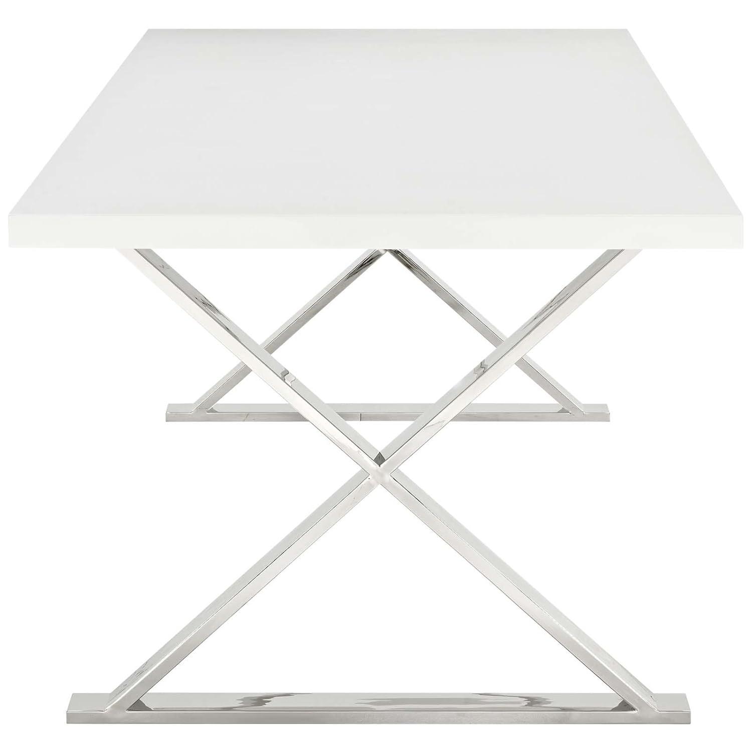 Modway Sector 87" Wood & Stainless Steel Cross Base Dining Table in White/Gold