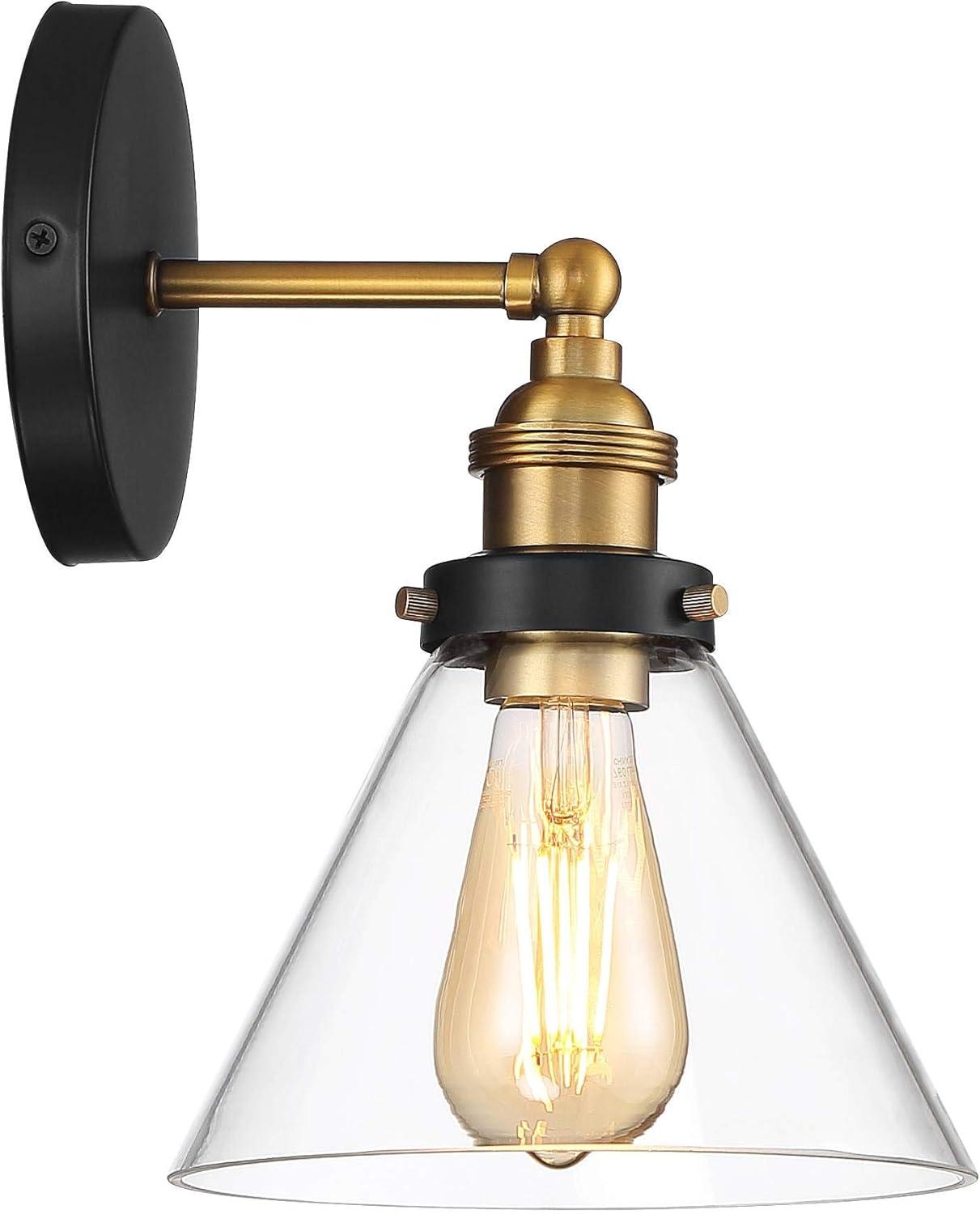 Black and Brass Industrial Vanity Wall Sconce with Clear Glass