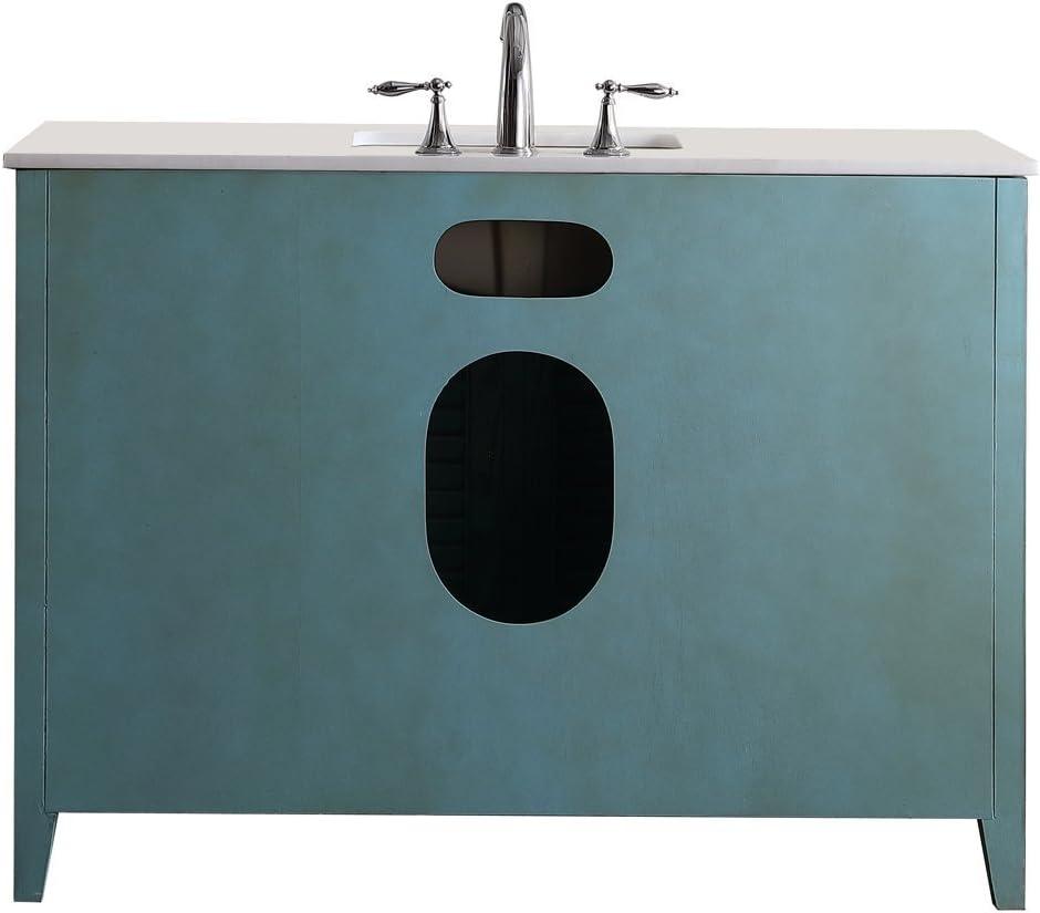 46 Inch Abbeville Distressed Blue Finish Cottage Plantation Style Bathroom Vanity with White Marble Stone Top, 4 Functional Drawers, Undermount Sink, Hardware Included