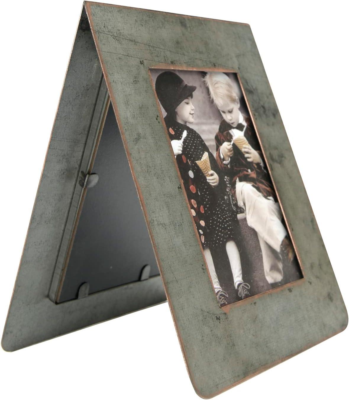 Creative Co-Op Galvanized 2-Sided Standing Picture Frame, Holds 3" x 5" Photos, 9.75" H