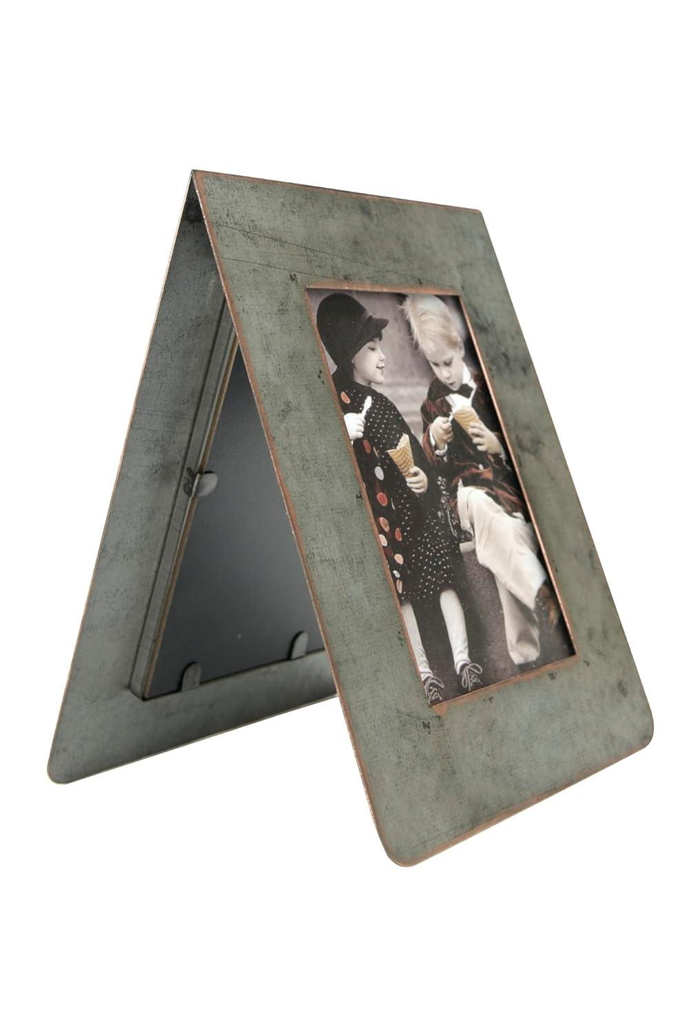 Creative Co-Op Galvanized 2-Sided Standing Picture Frame, Holds 3" x 5" Photos, 9.75" H