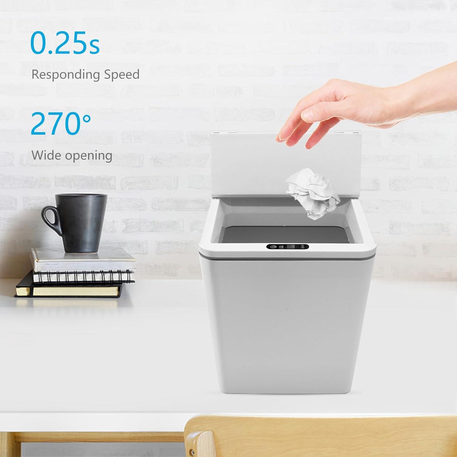 Automatic Small Countertop Trash Can w Rechargeable Battery, Mini Desktop Sensor Can with Lid, Grey-1.5 Gal