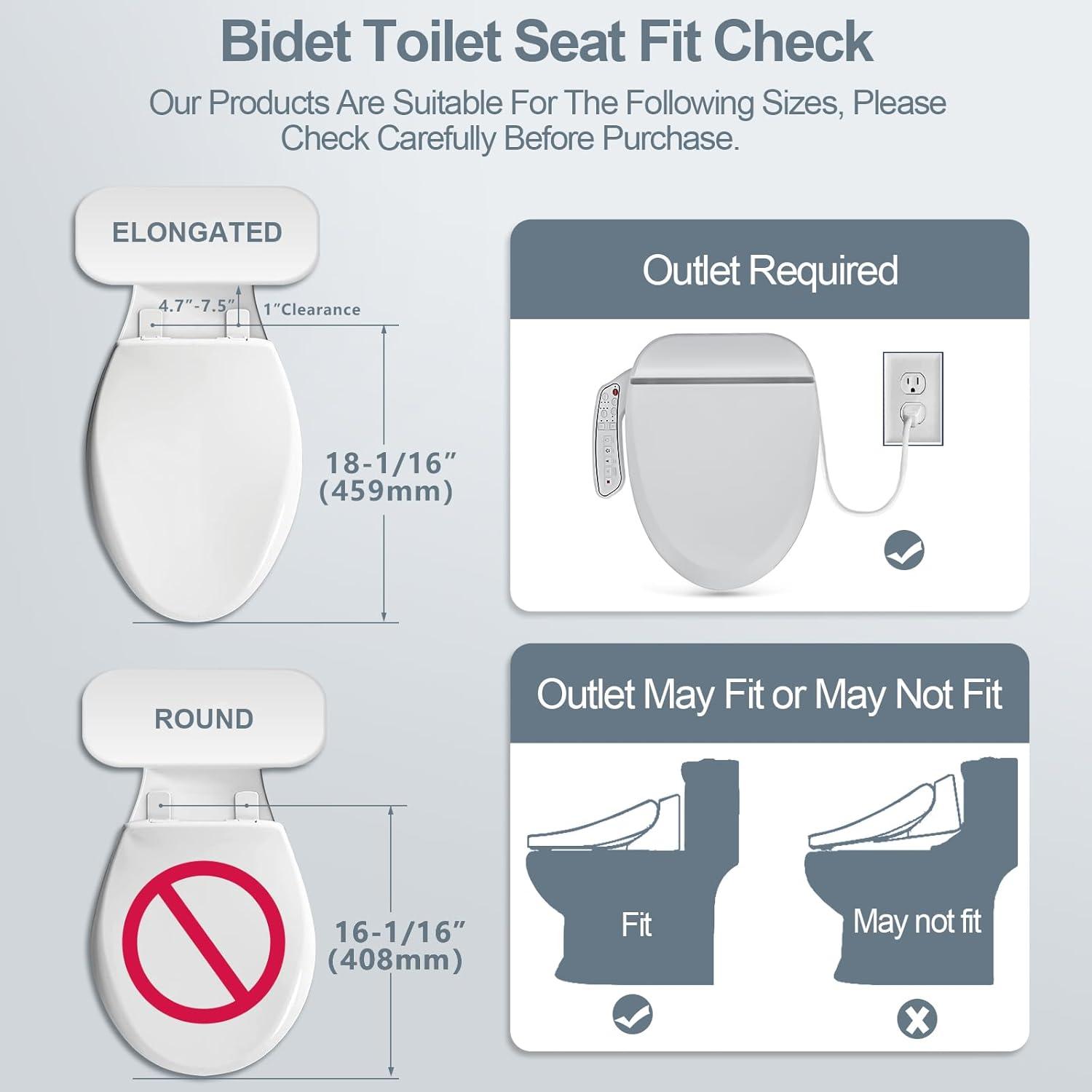 Elongated White Smart Bidet Toilet Seat with Heated Dryer