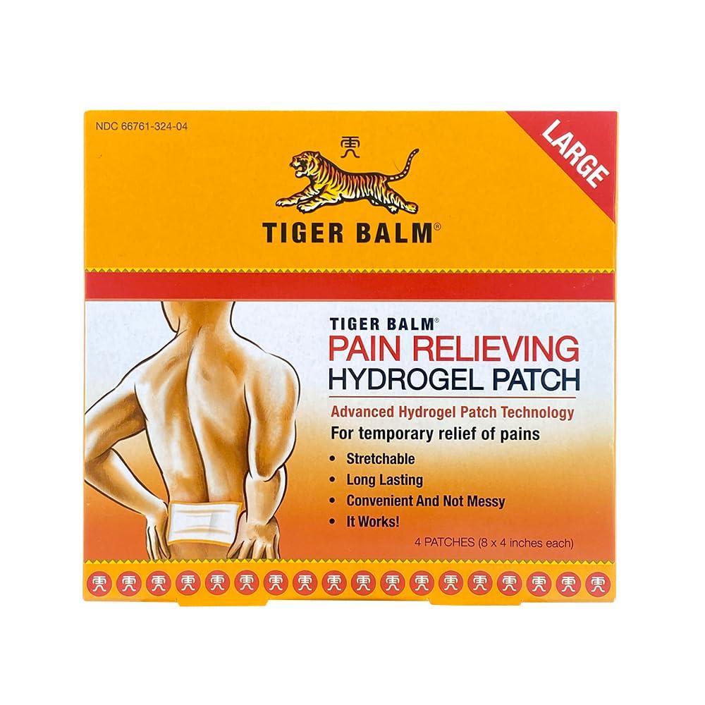 Tiger Balm Pain Relieving Large Patch, 4" x 8", 4/pack – Pain Relieving Patch – For Temporary Relief of Minor Aches of Muscles and Joints – Formulated with Menthol, Camphor, and Capsicum – Fast-Acting