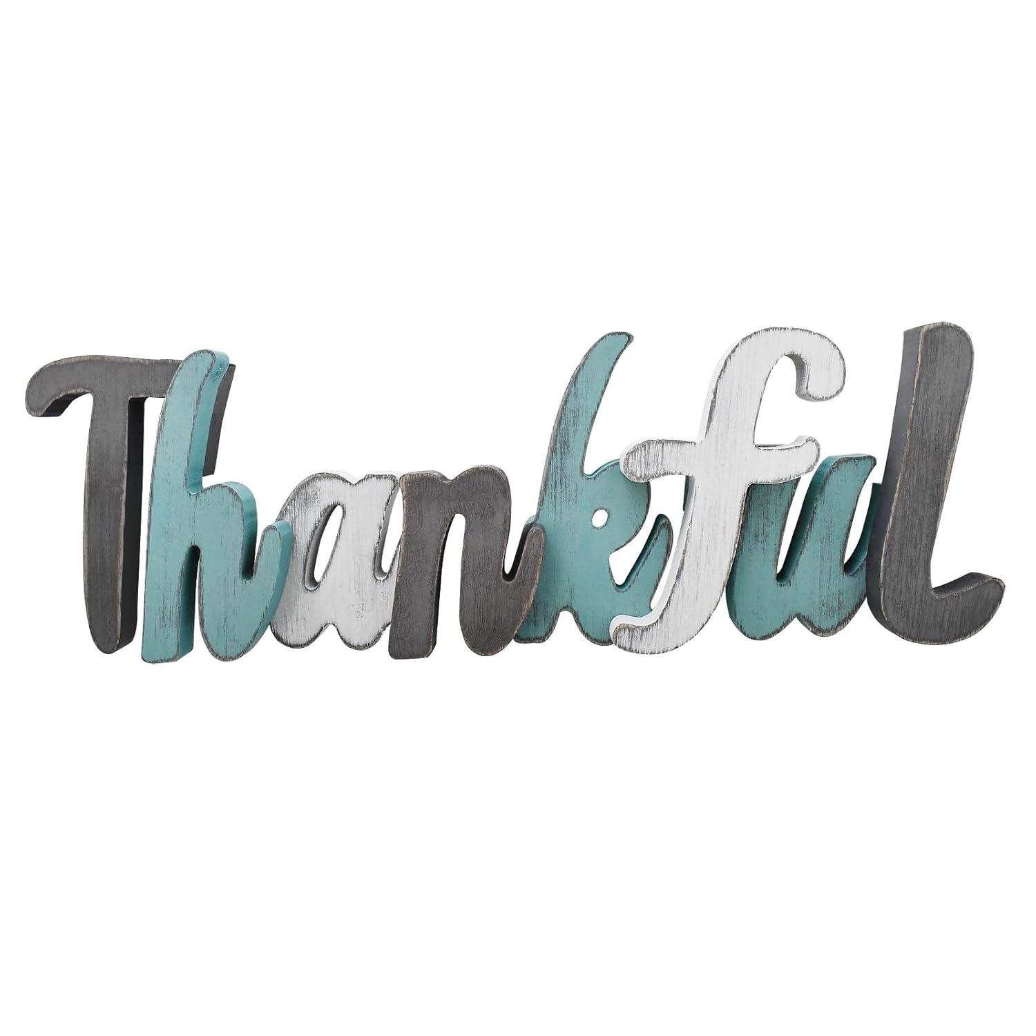 Rustic Multicolor Wooden Thankful Letter Sign Decor