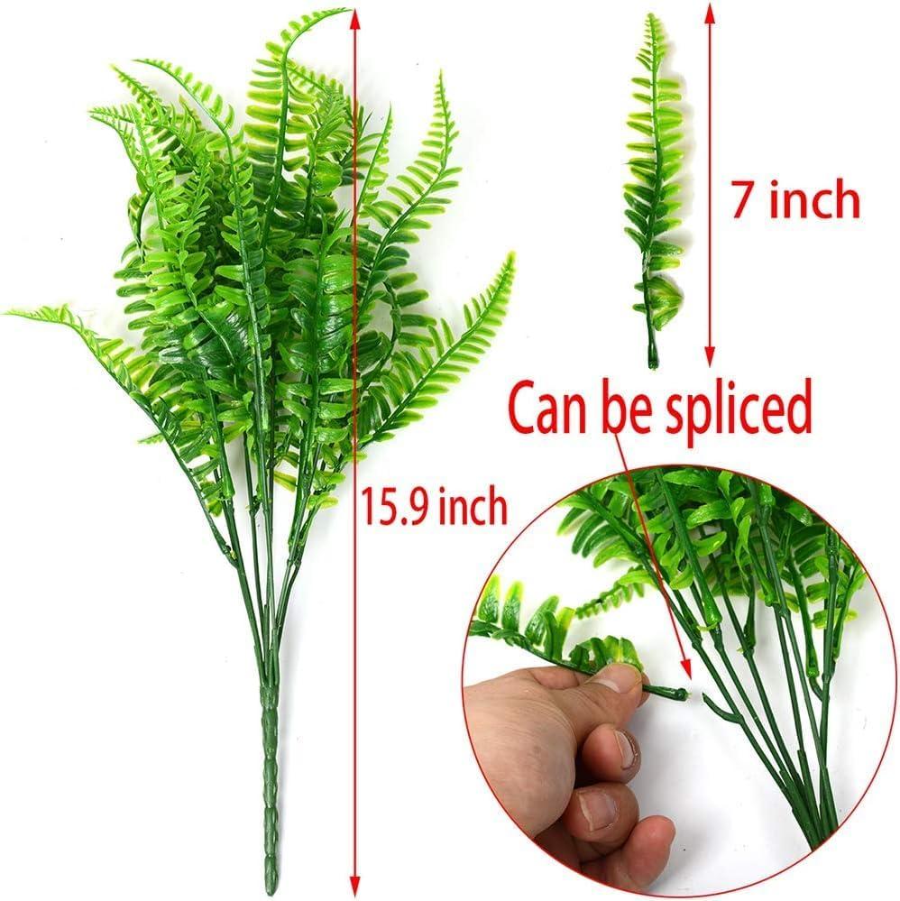 12pcs Artificial Flowers for Outdoor Fake Ferns Artificial Boston Fern Plant Artificial Ferns for Outdoor UV Resistant Plastic Plants (Green)