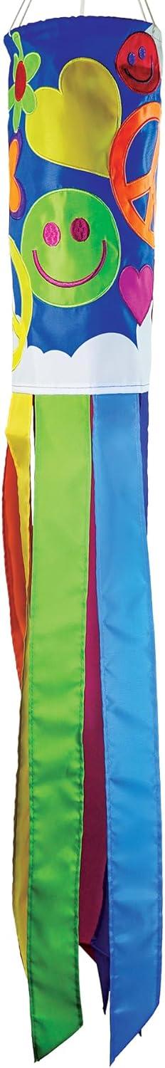 In the Breeze 5214 — Peace, Love & Happiness 40-inch Windsock — Fun, Novelty '60s Inspired Hanging Garden Décor