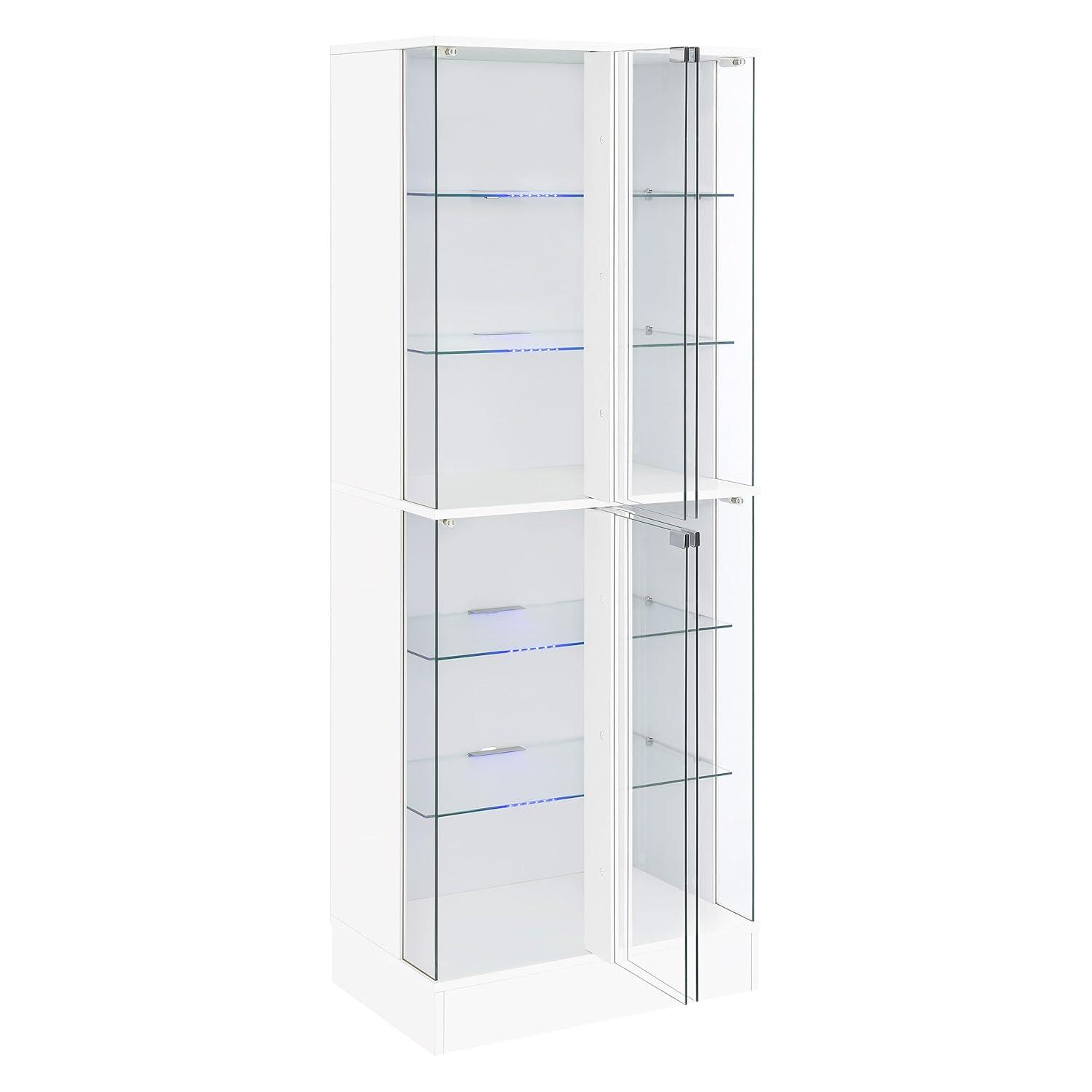 Coaster Cabra Modern Wood Curio Cabinet with Glass Shelves and LED Lighting White High Gloss