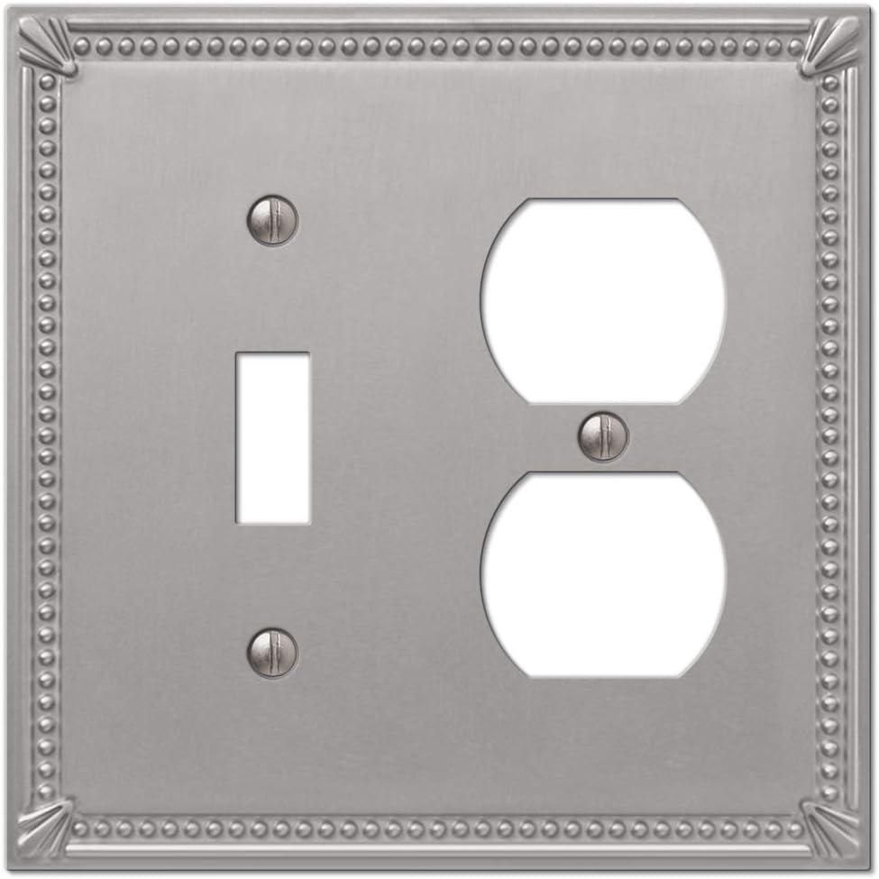 Amerelle 74TDBN Moderne Wallplate 1 Toggle / 1 Duplex Cast Metal Brushed Nickel 1-Pack