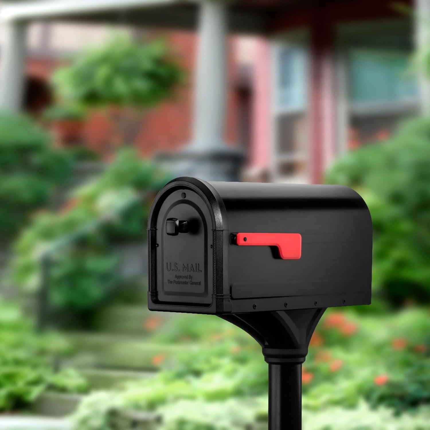 Large Black Aluminum Post Mount Mailbox with Steel Post