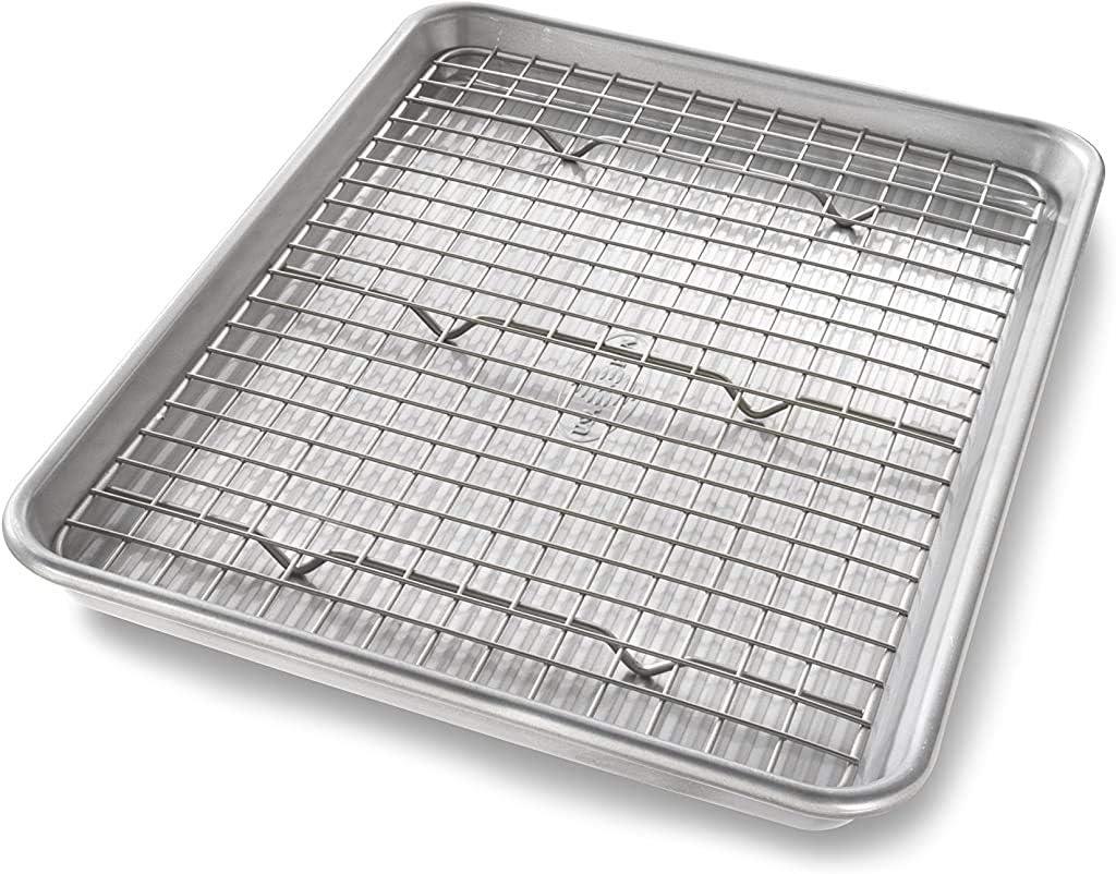 Rectangular Aluminum Nonstick Quarter Sheet Pan with Cooling Rack