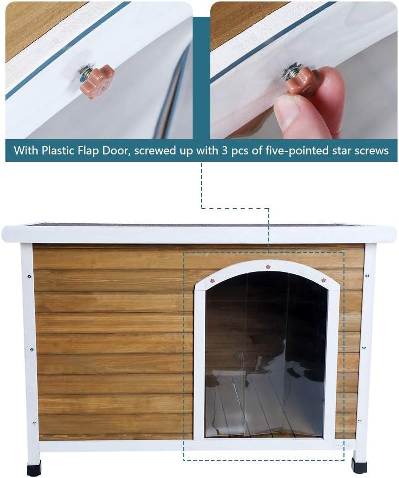 Petsfit Wooden Dog House for Medium to Large Dogs, Yellow and White, large/45.6" x 30.9" x 32.1"