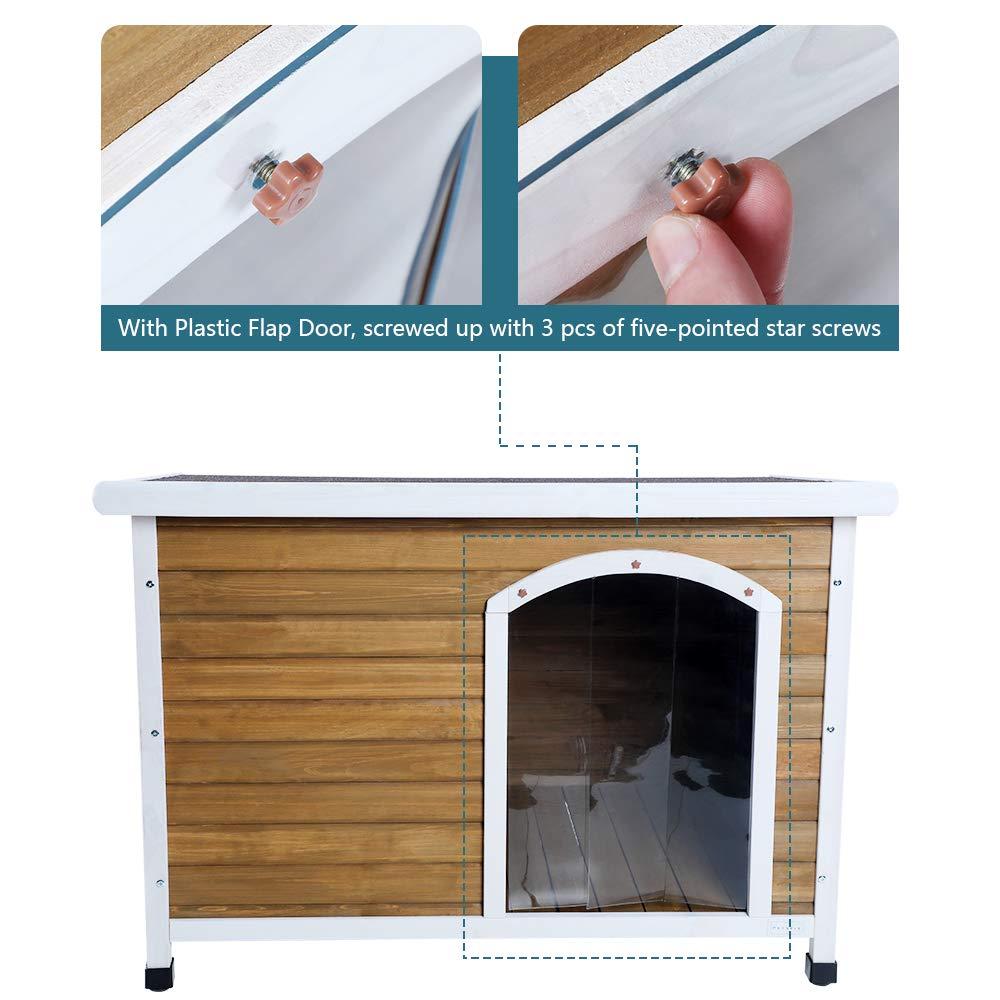 Petsfit Wooden Dog House for Medium to Large Dogs, Yellow and White, large/45.6" x 30.9" x 32.1"