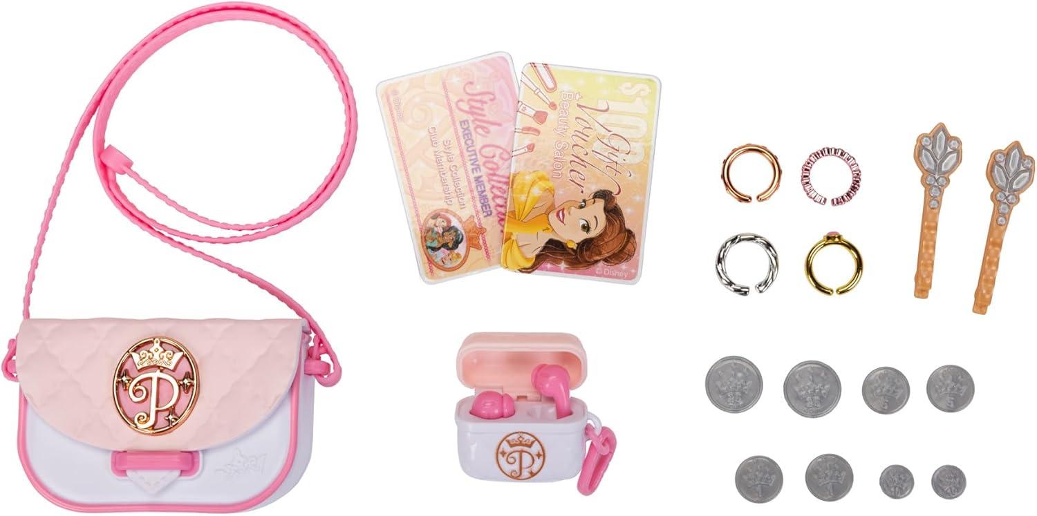 Disney Princess Style Collection Girls Purse Pretend Play Chic Petite Bag A - Mini Soft Vinyl Handbag for Girls with 5+ Accessories for Girls Ages 3 and Up