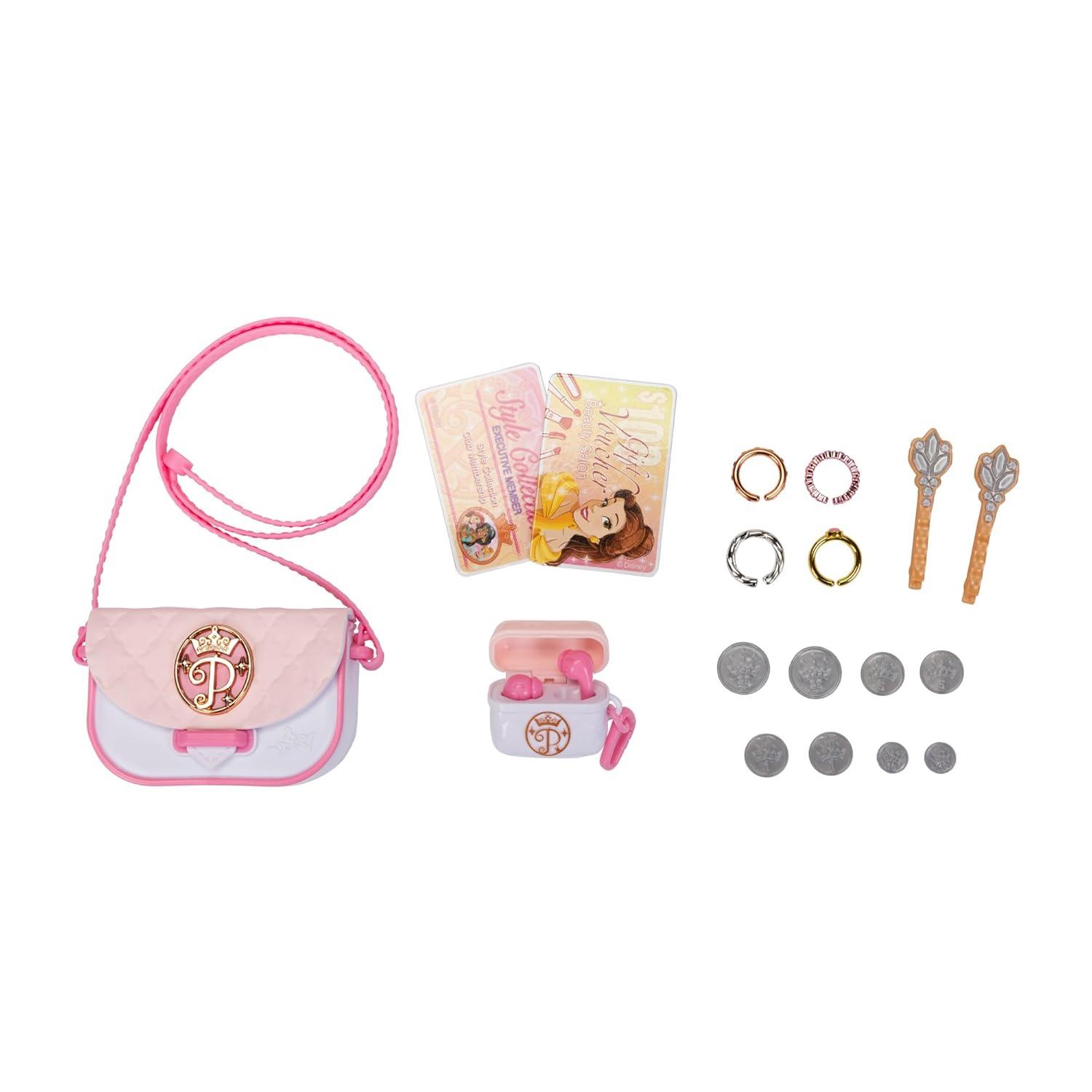 Disney Princess Style Collection Girls Purse Pretend Play Chic Petite Bag A - Mini Soft Vinyl Handbag for Girls with 5+ Accessories for Girls Ages 3 and Up