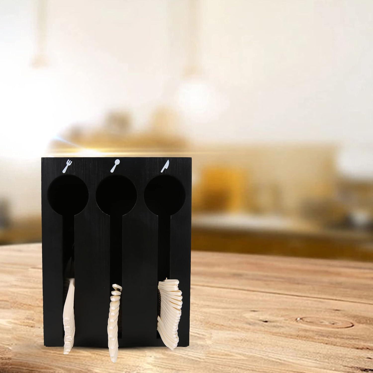 Mind Reader Mind Reader Utensil Dispenser, Silverware Organizer, Plastic Fork and Spoon DIspenser, Kitchen, 7"L x 5.75"W x 6"H, Black