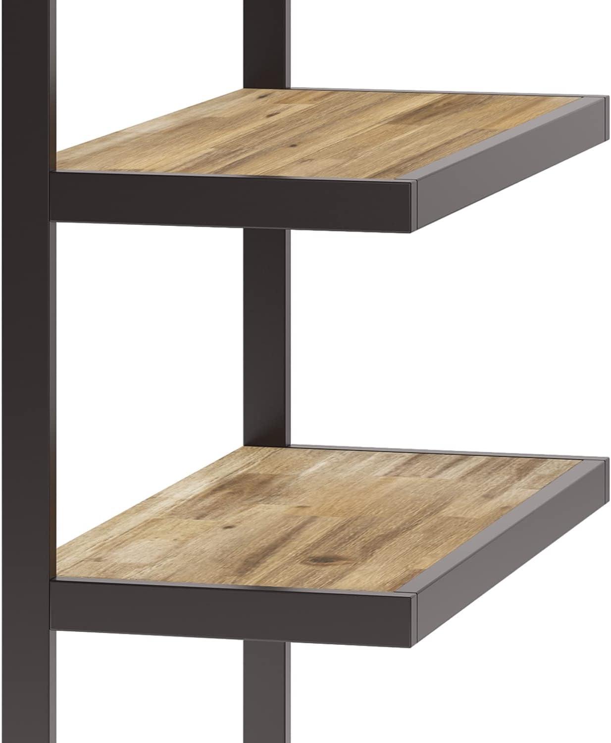 Distressed Golden Wheat Acacia Wood and Metal Bookcase