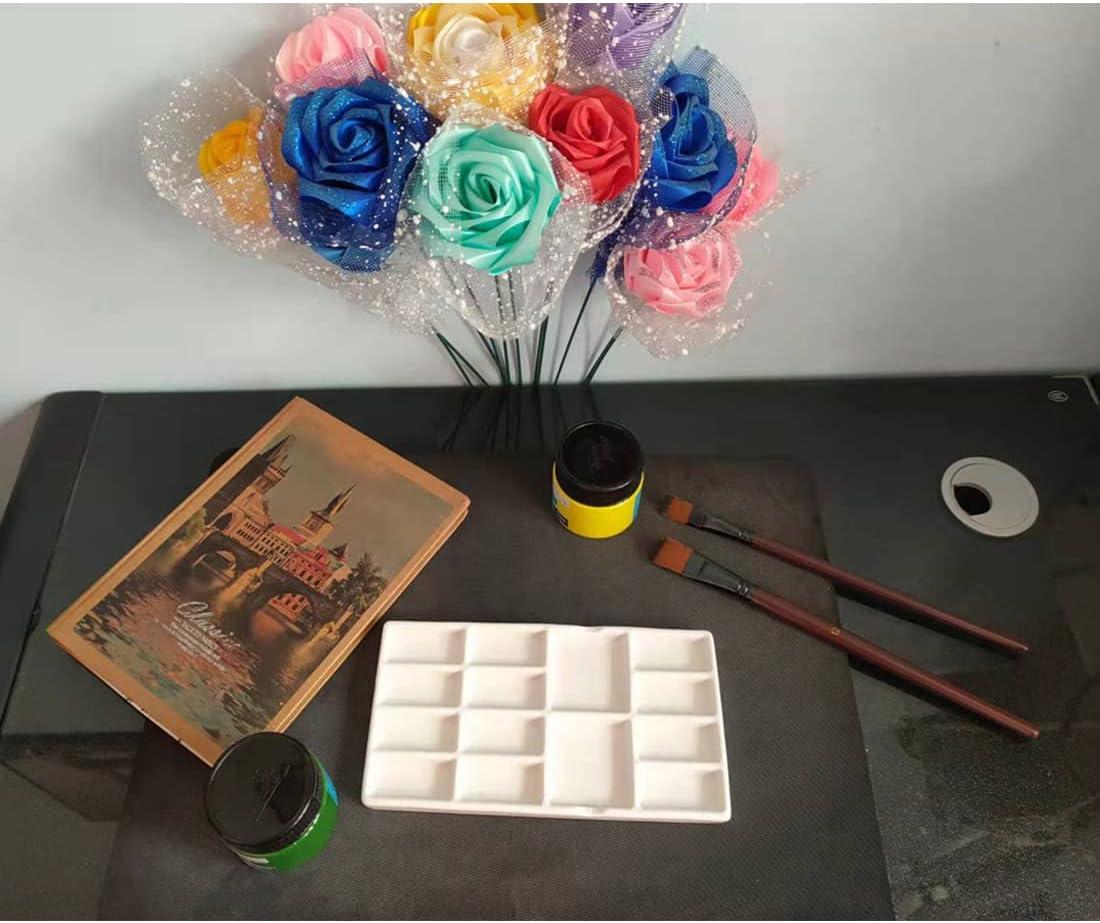 8 Inch 14 Wells Artist Ceramic Paint Palette, Rectangle Ceramic Watercolor Painting Mixing Tray for Watercolor Gouache Acrylic Oil Painting