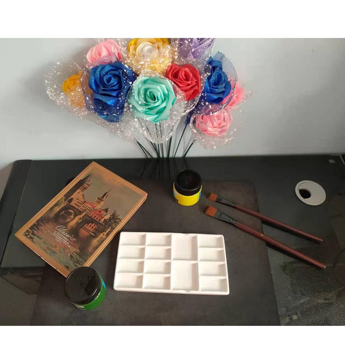 8 Inch 14 Wells Artist Ceramic Paint Palette, Rectangle Ceramic Watercolor Painting Mixing Tray for Watercolor Gouache Acrylic Oil Painting