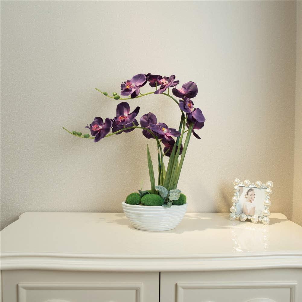 Large Artificial Potted Orchid Plant, Silk Flower Arrangement with Ceramics Vase, Deep Purple