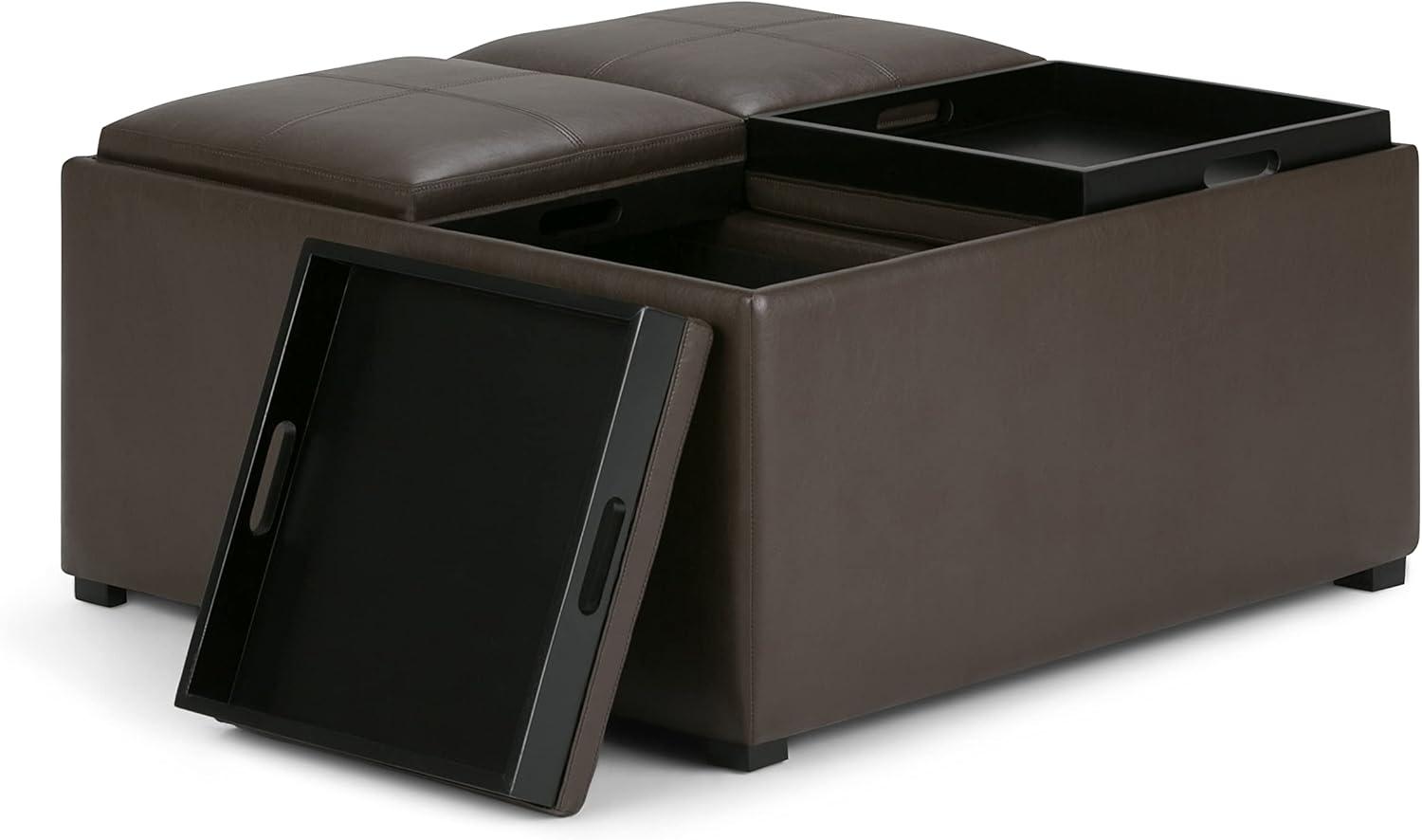 Trent Home Square Faux Leather Ottoman in Chocolate Brown