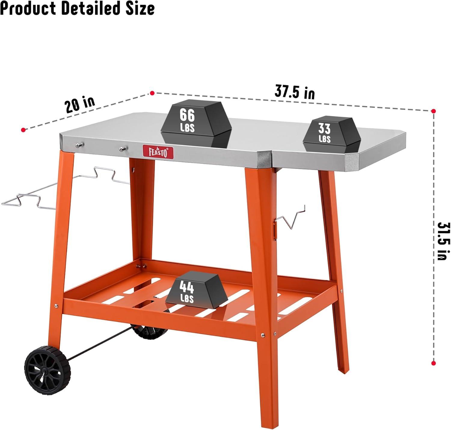 Orange Stainless Steel Outdoor Grill Table Cart with Wheels