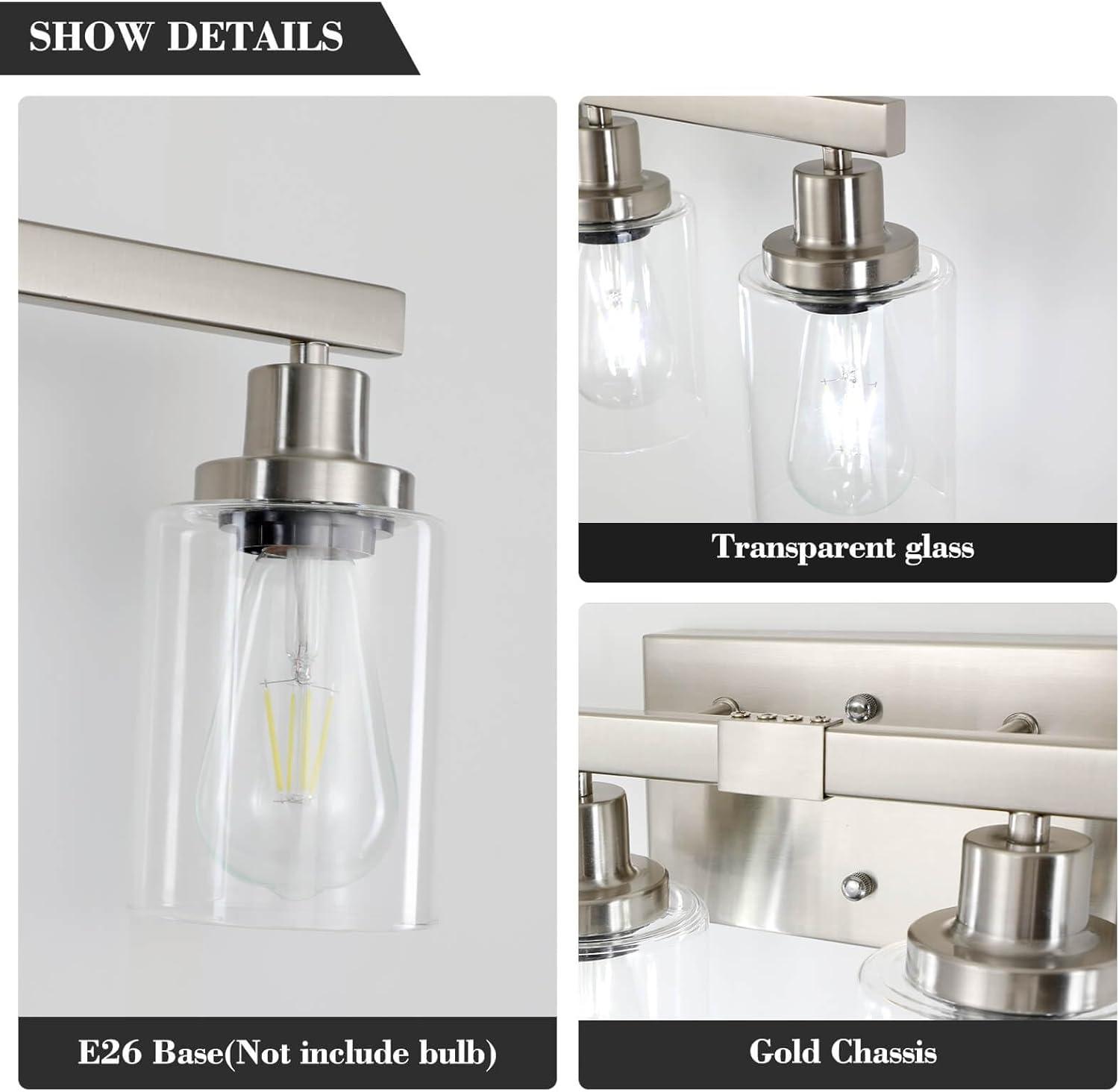 Brushed Nickel 4-Light Bathroom Vanity Fixture with Clear Glass Shades