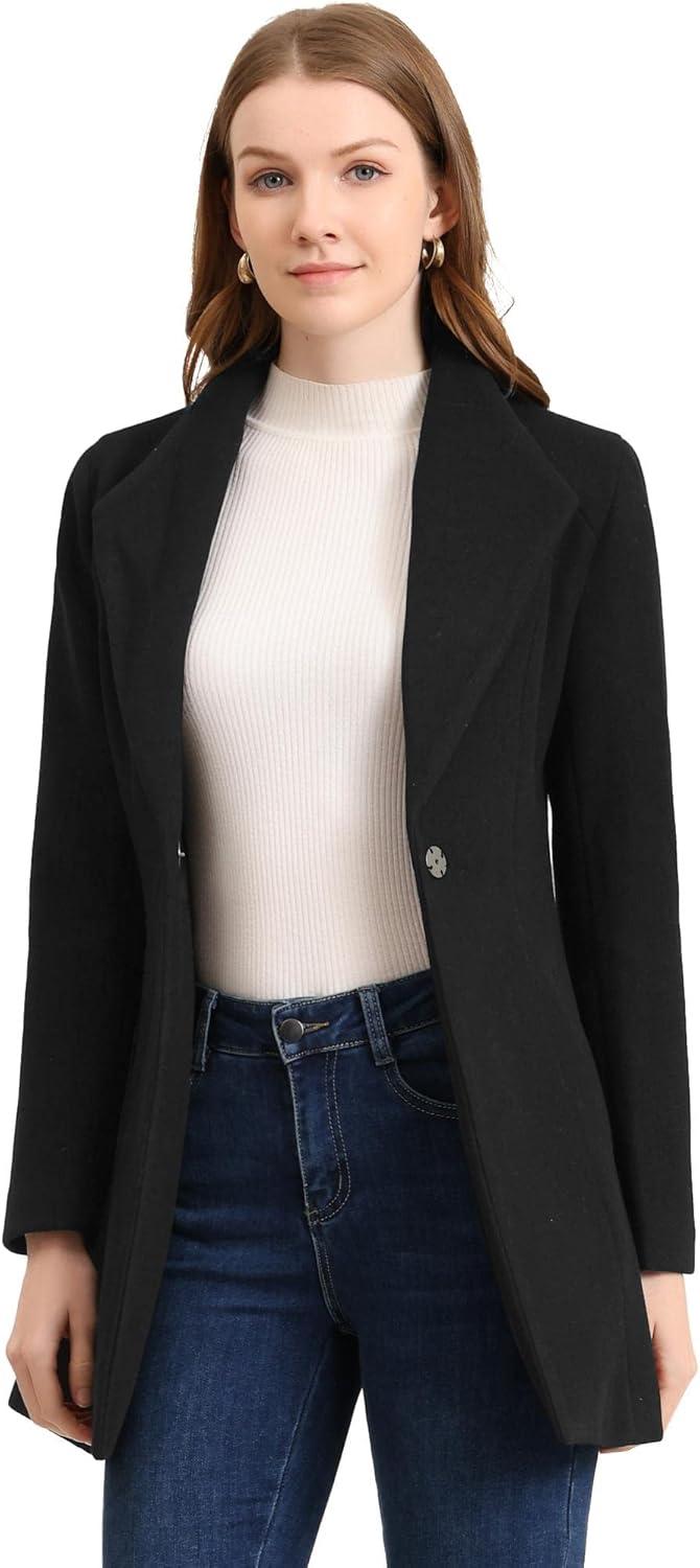 INSPIRE CHIC Women's Turn Down Collar Buttoned Business Casual Mid-Long Winter Coat