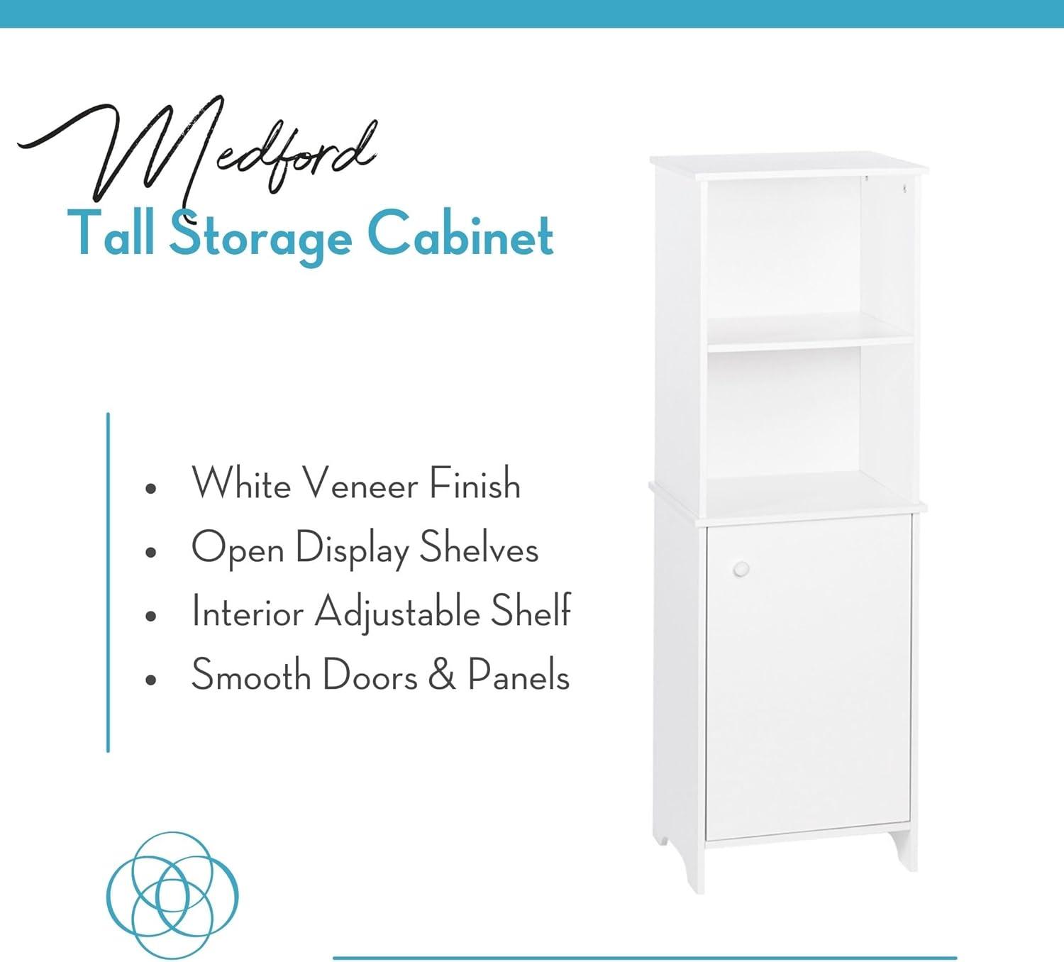 RiverRidge Medford Tall Bathroom Storage Cabinet and Linen Organizer with Door and Adjustable Shelves - White