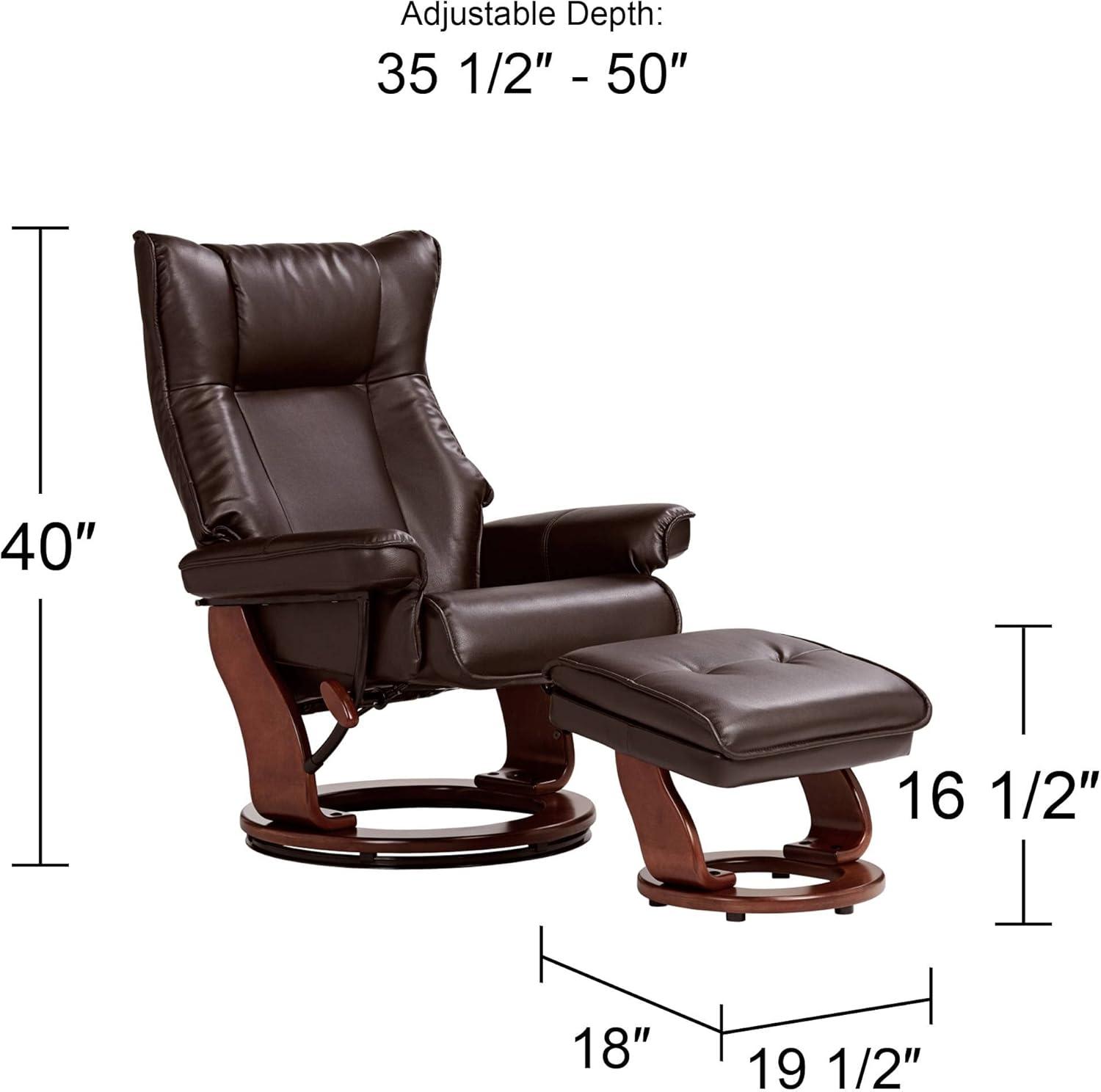 BenchMaster Morgan Java Faux Leather Recliner Chair Modern Armchair Ottoman Footrest Ergonomic Manual Reclining Swivel for Bedroom Living Room Reading