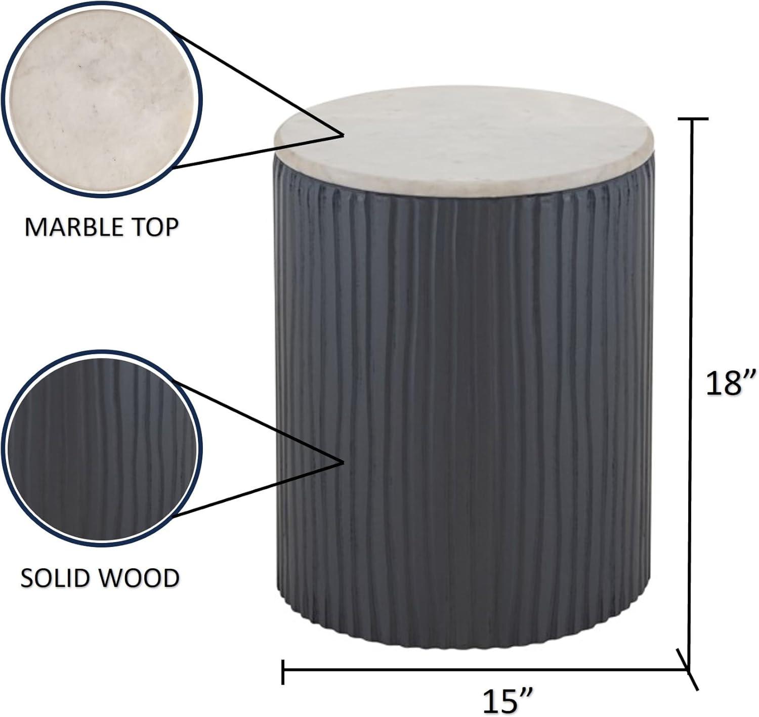 Round Marble Top Solid Mango Wood Decorative Cylindrical Base Side/End Table,Contemprary Accent Side/End Table,Fully Assembled, for The Living Room and Bedroom Gray