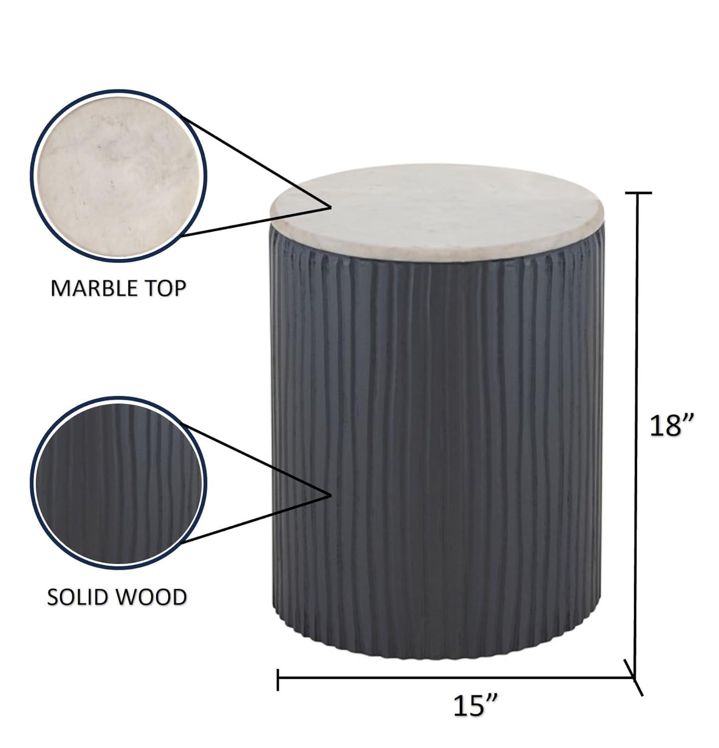 Albany Living 18" Marble Top Wooden Round End Table in Gray