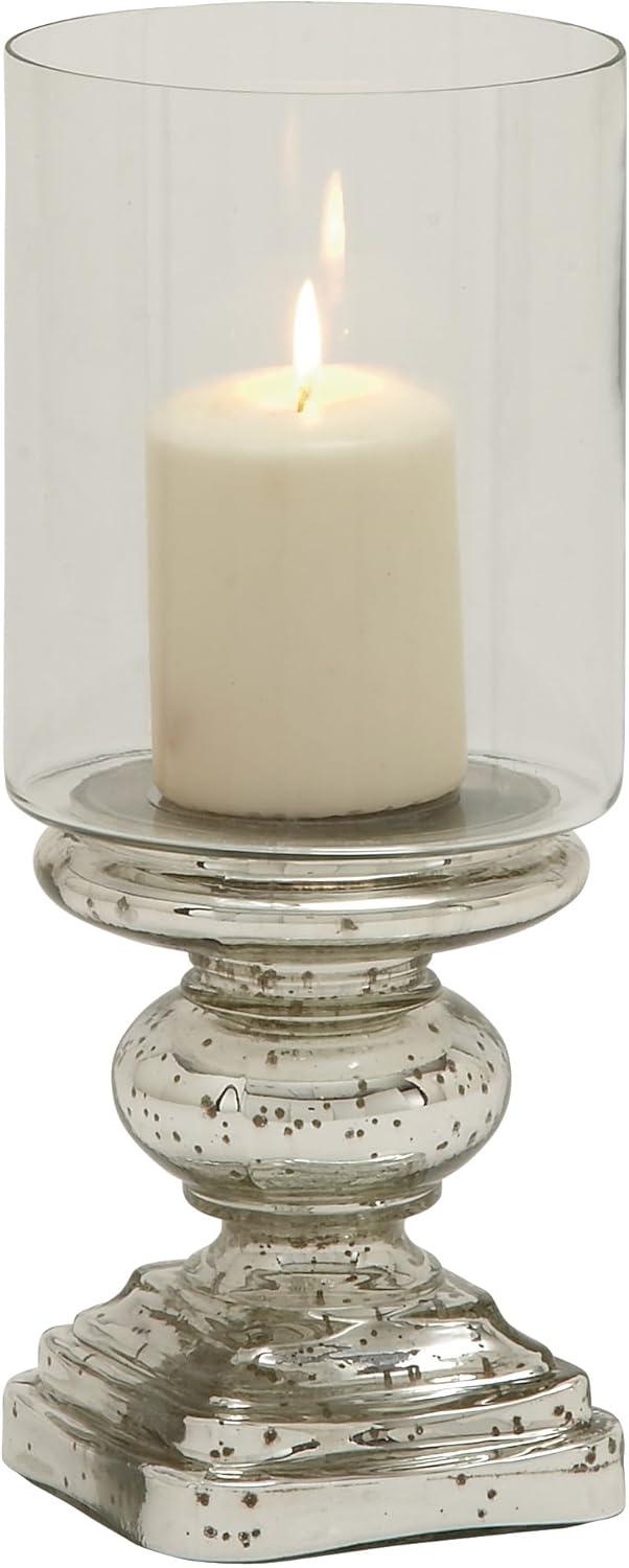 Elegant Silver Mercury Glass 14" Traditional Hurricane Candle Holder