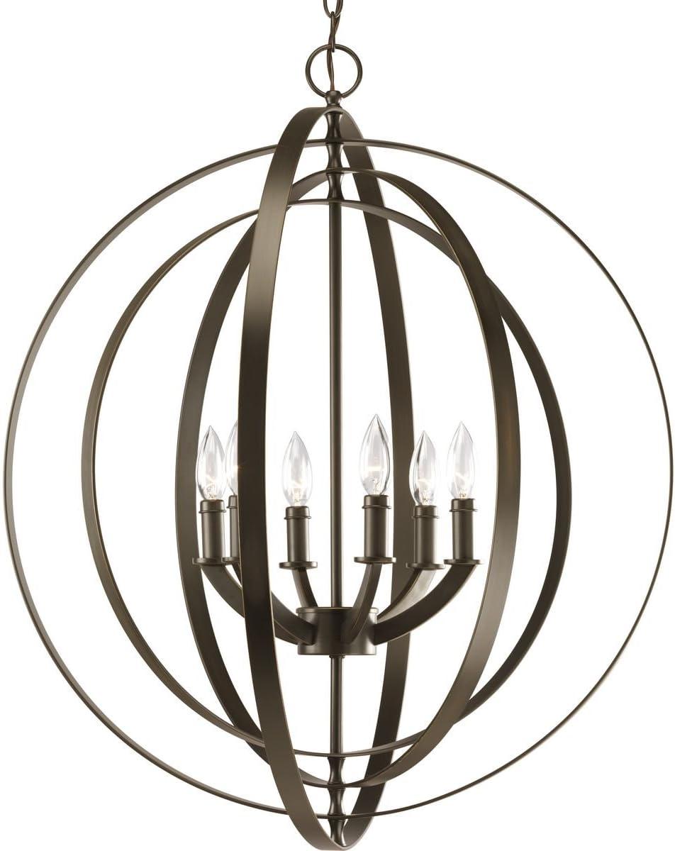 Progress Lighting Equinox 6-Light Chandelier Pendant, Steel, Antique Bronze, Armillary Sphere Design