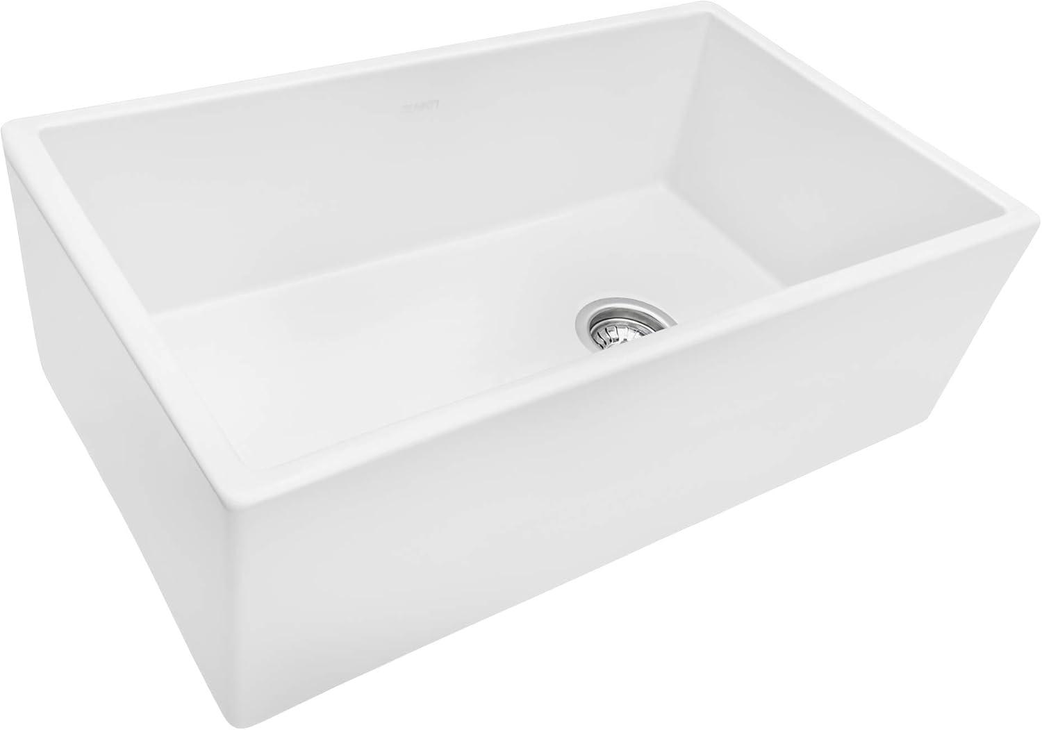 Ruvati 30-inch Fireclay Farmhouse Offset Drain Kitchen Sink Single Bowl White - Right Drain